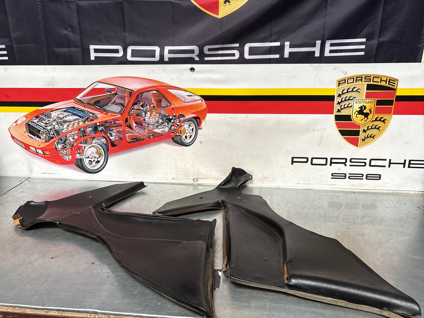 Porsche 944 924 black rear interior C Post trims/cards. Quarter panel trim used, poor condition 94455502101 94455502201