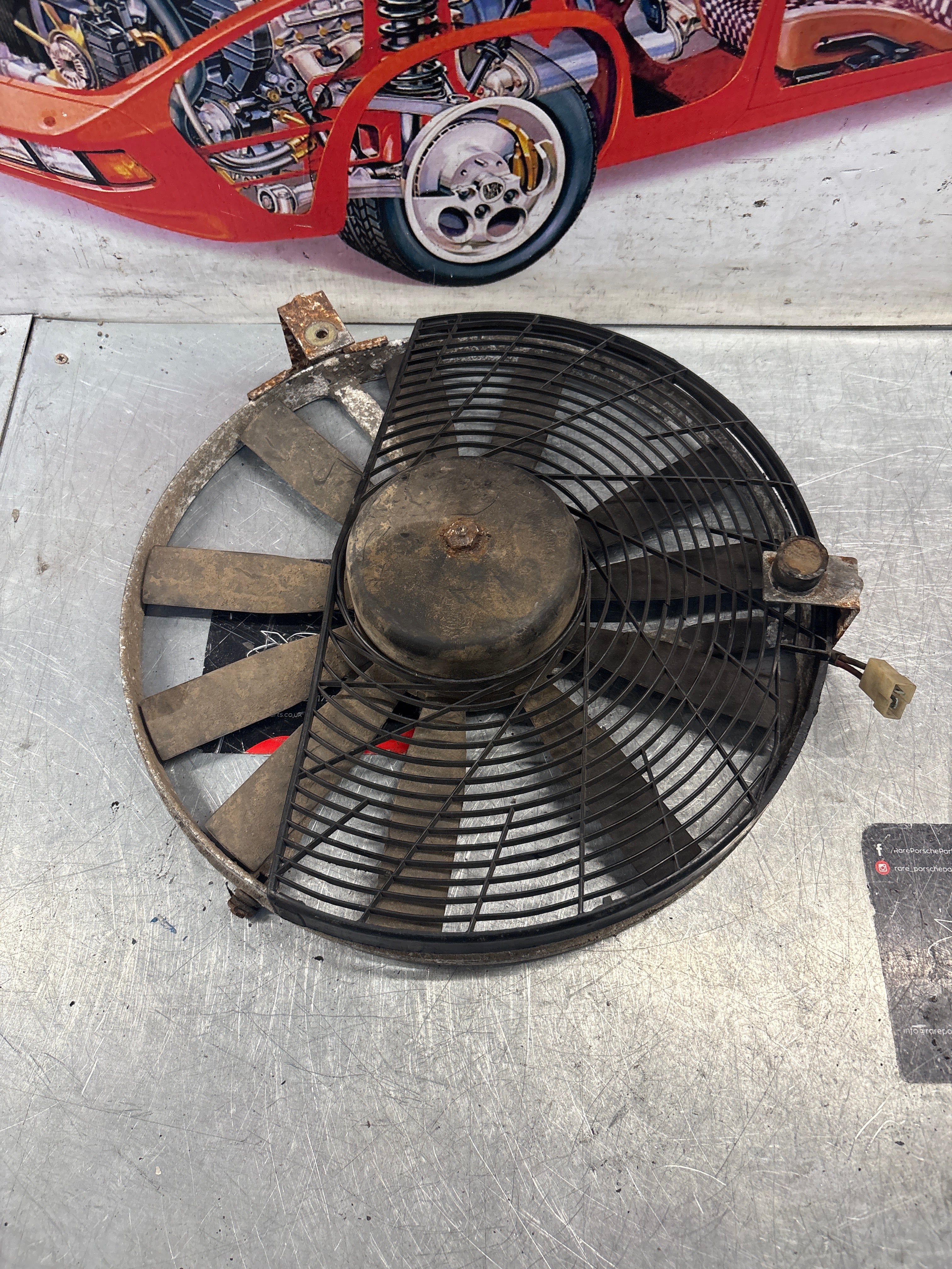 Porsche 928, 80- Air conditioner condenser cooling fan, genuine 928624 ...