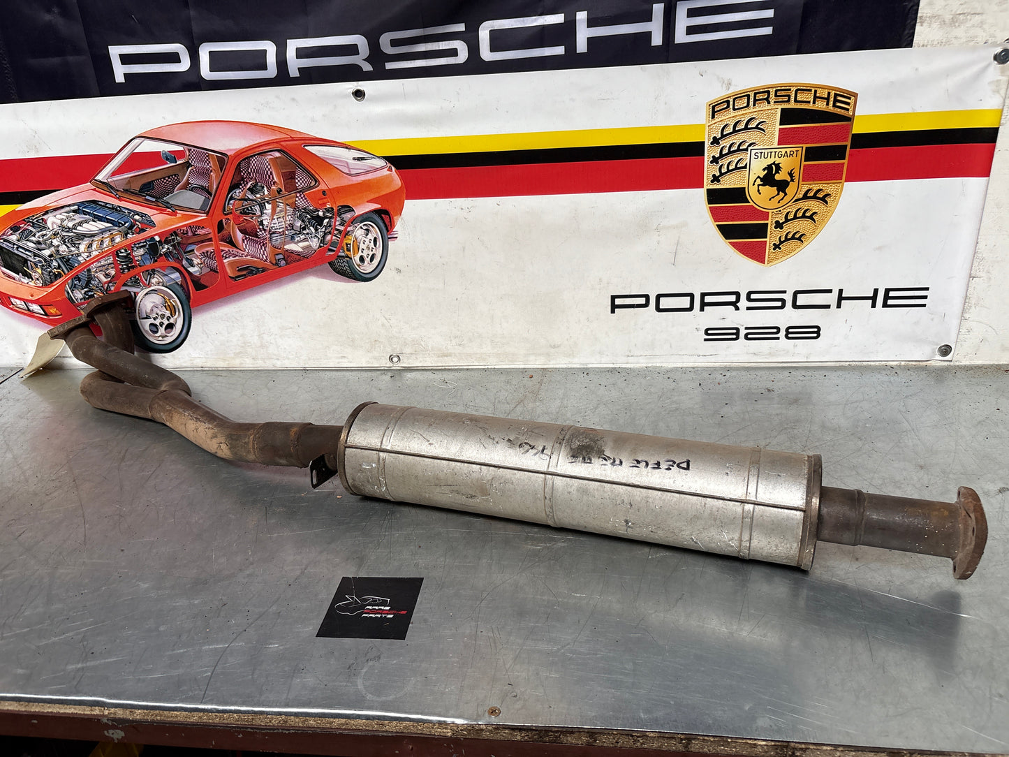 Porsche 944 S2 exhaust middle silencer with down pipe, 94411198502 used, pleas study photos