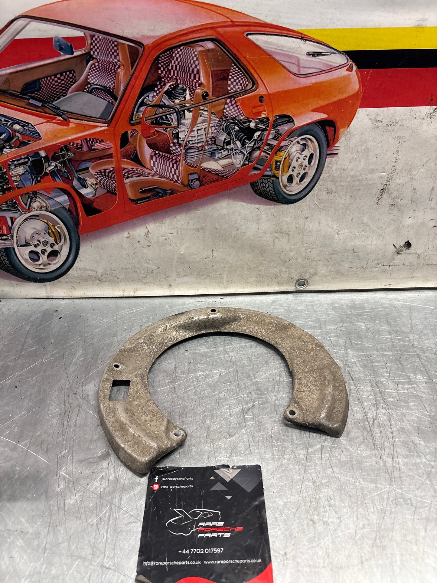 Porsche 928 S4 rear right brake dust cover plate, used 92835281405
