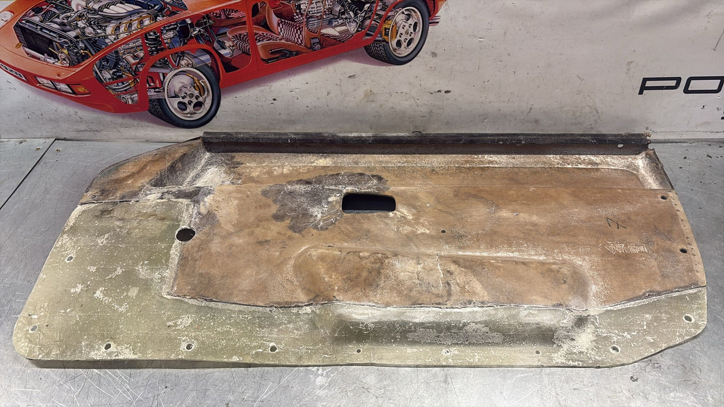 Porsche 924 / 944 early left manual Used door card, Porsche scripted brown, 477867011 no fabric!
