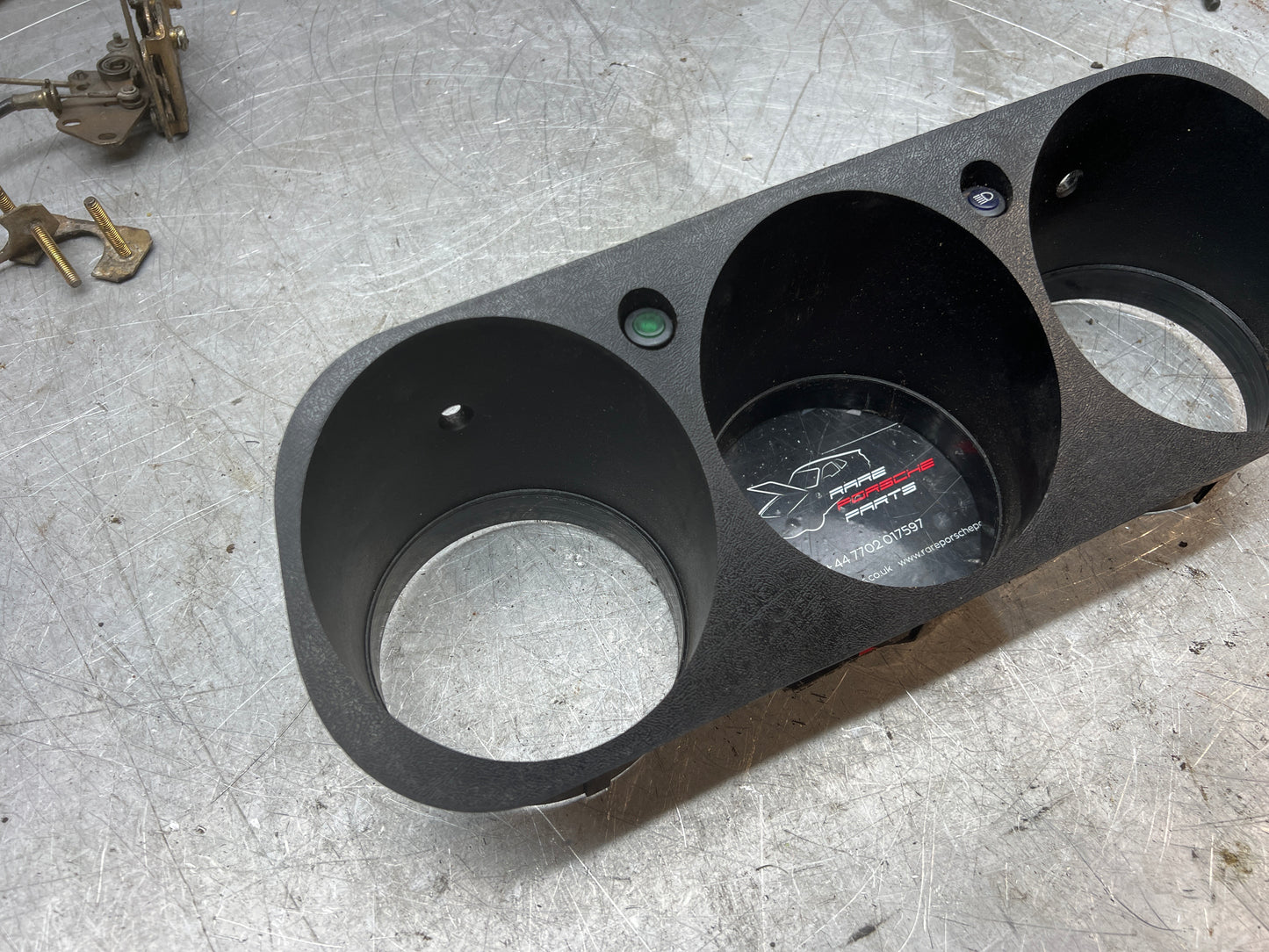 Porsche 924  dash binnacle dial panel speedo surround 477857283 black, with high beam hole, used