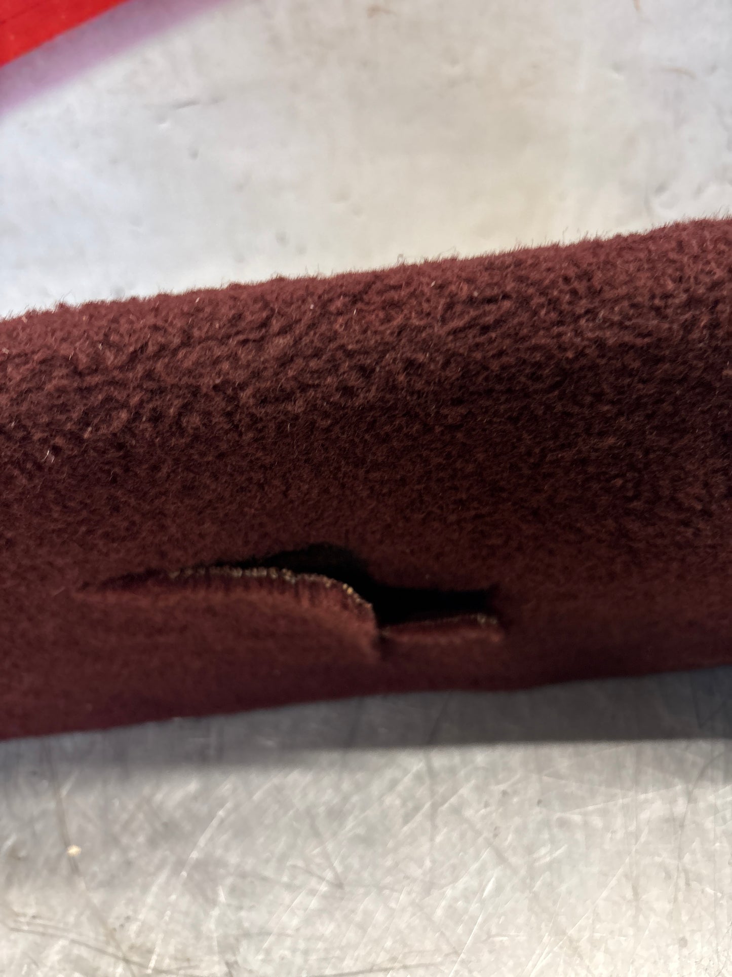 Porsche 928 burgundy carpeted Tool kit panel cover, used 92855118106