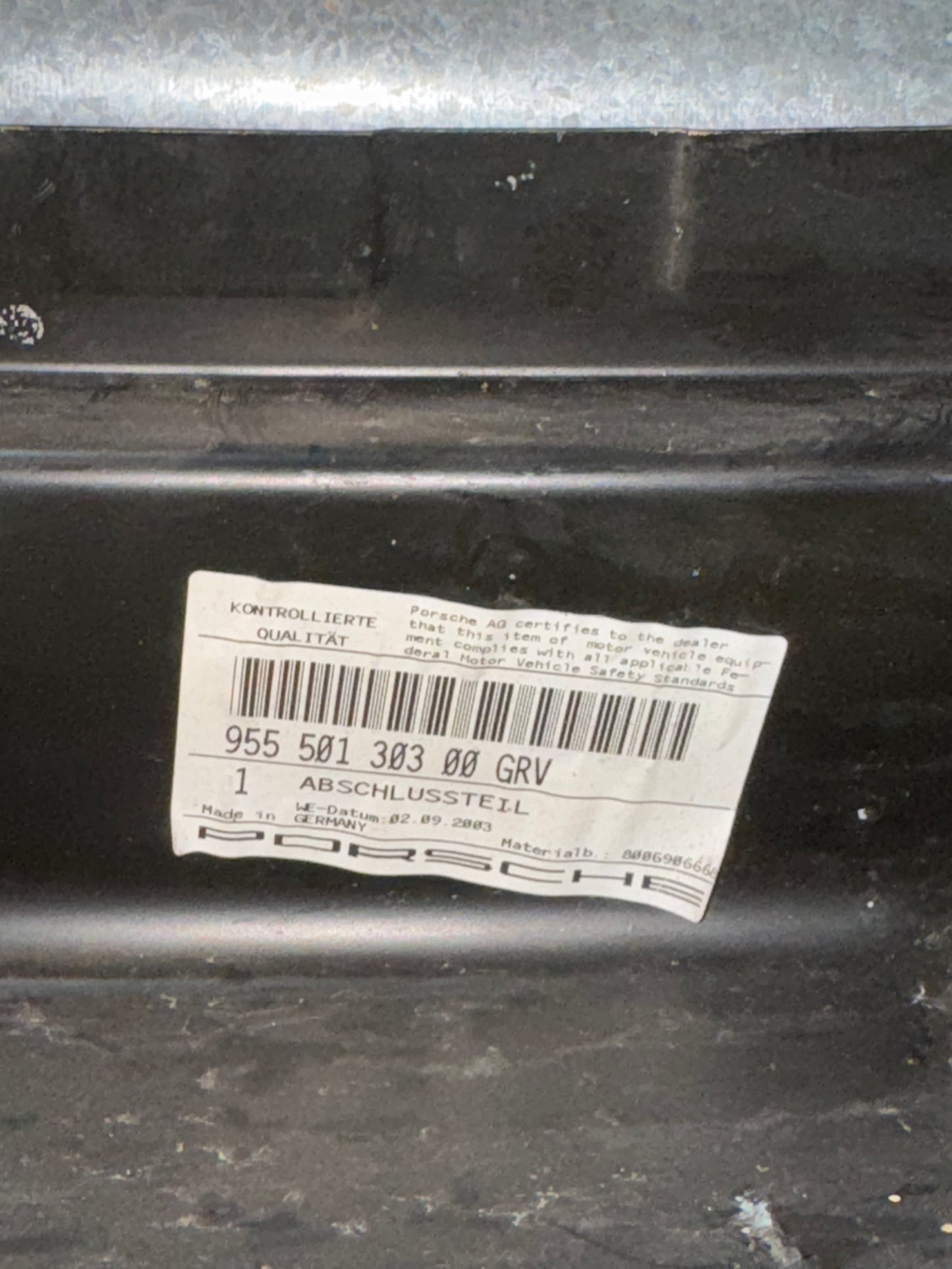 Porsche 955 Cayenne Rear Body Panel -95550130301- New old stock