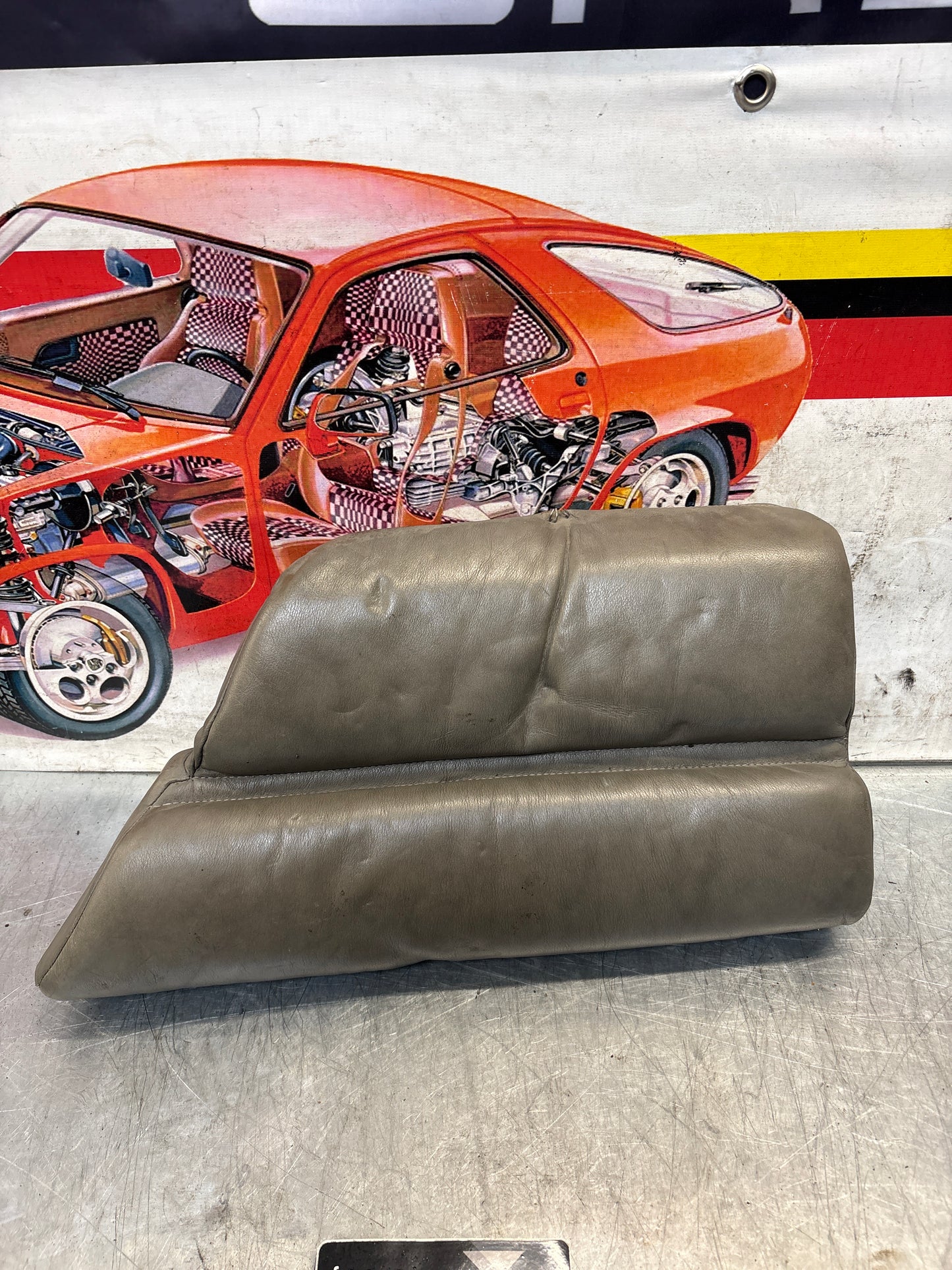 Porsche 928 rear right seat cushion, grey, leather, used 92852206051