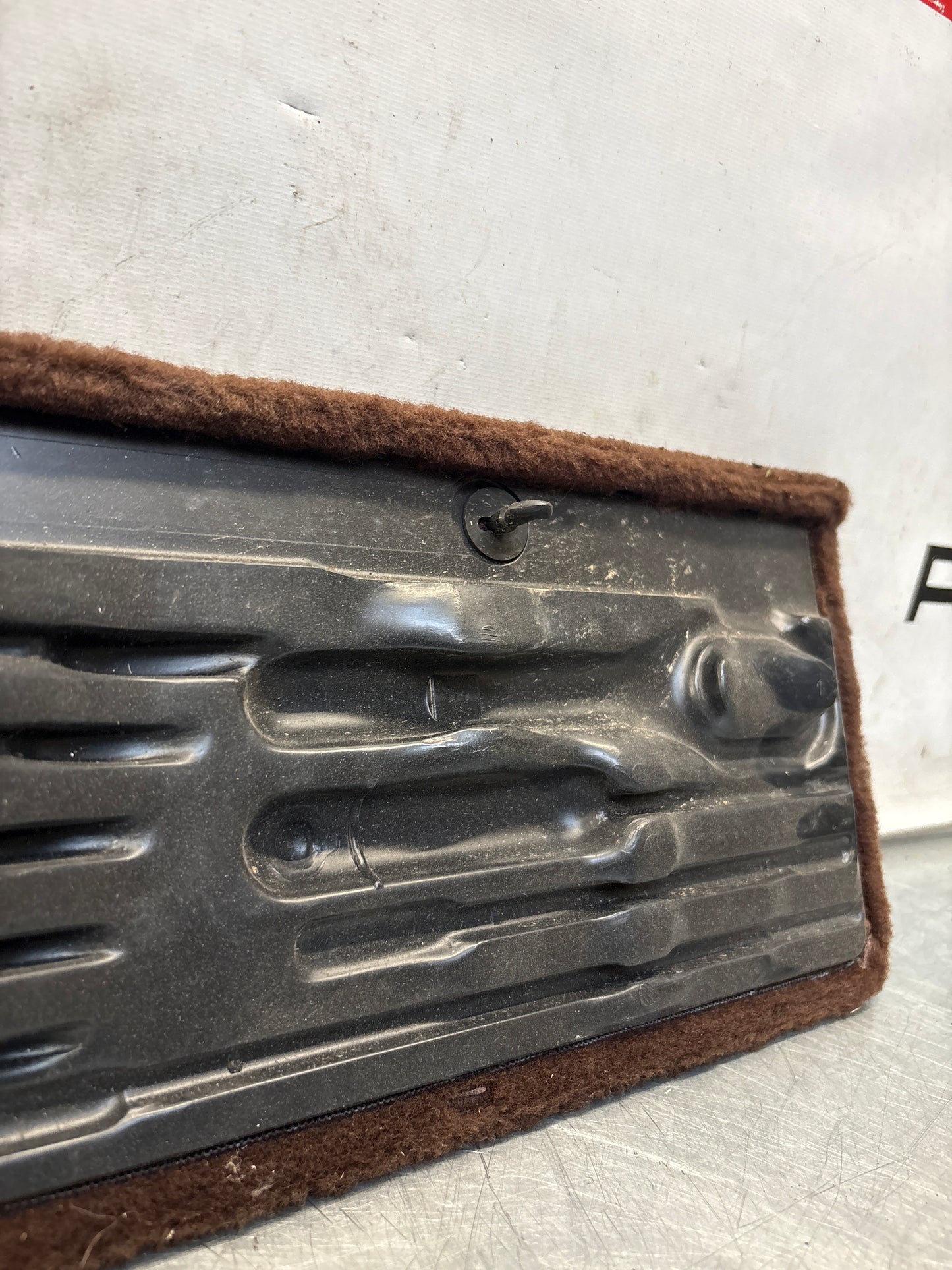 Porsche 928 brown carpeted Tool kit panel cover, used 92855118105