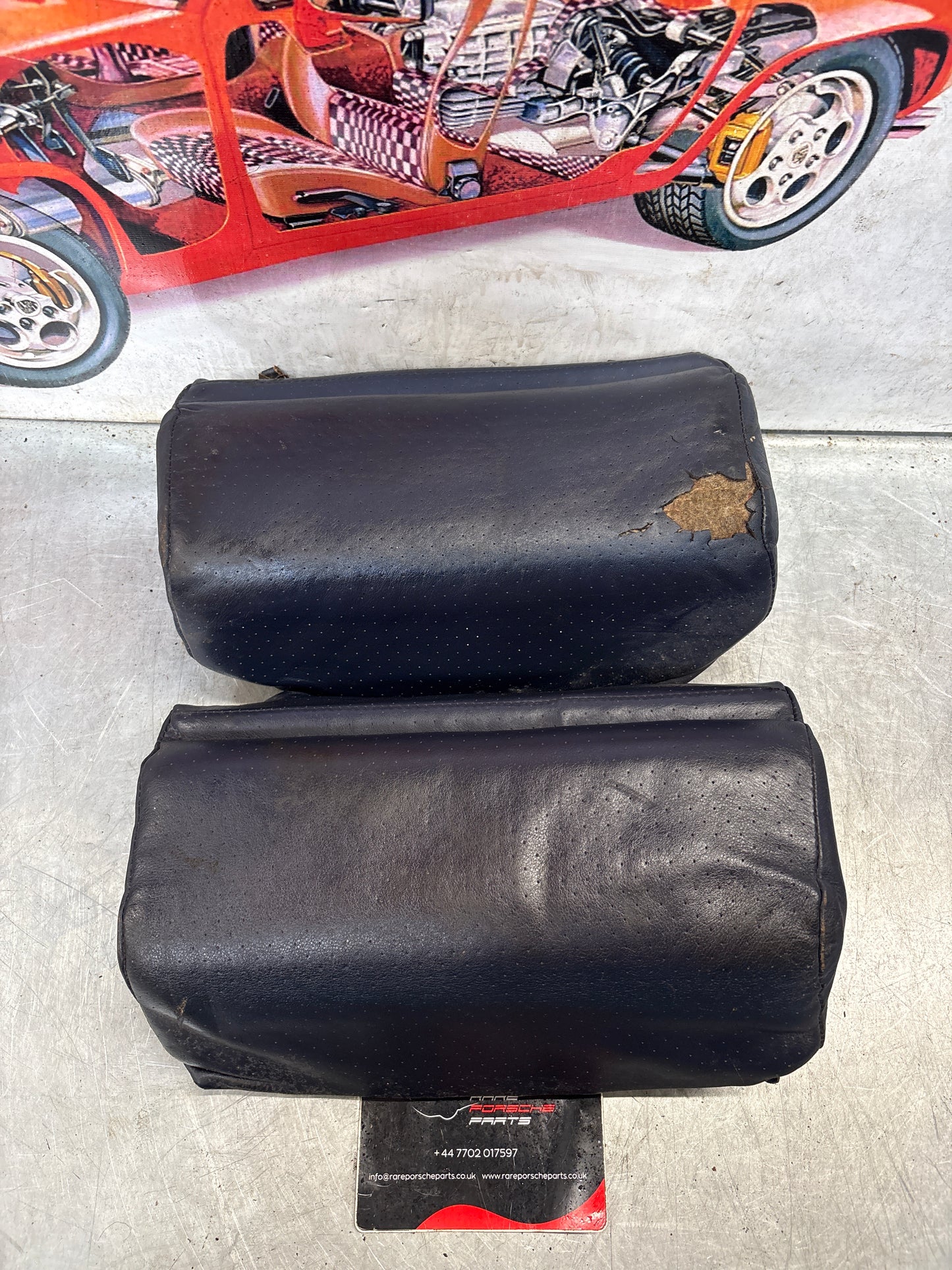 Porsche 928 rear right seat upper and middle cushion, leather, blue, used 92852204650 / 92852208851