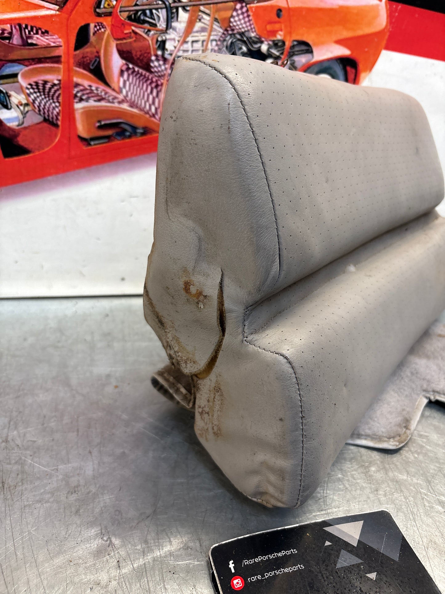 Porsche 928 rear left seat cushion, grey, leather, used 92852205951