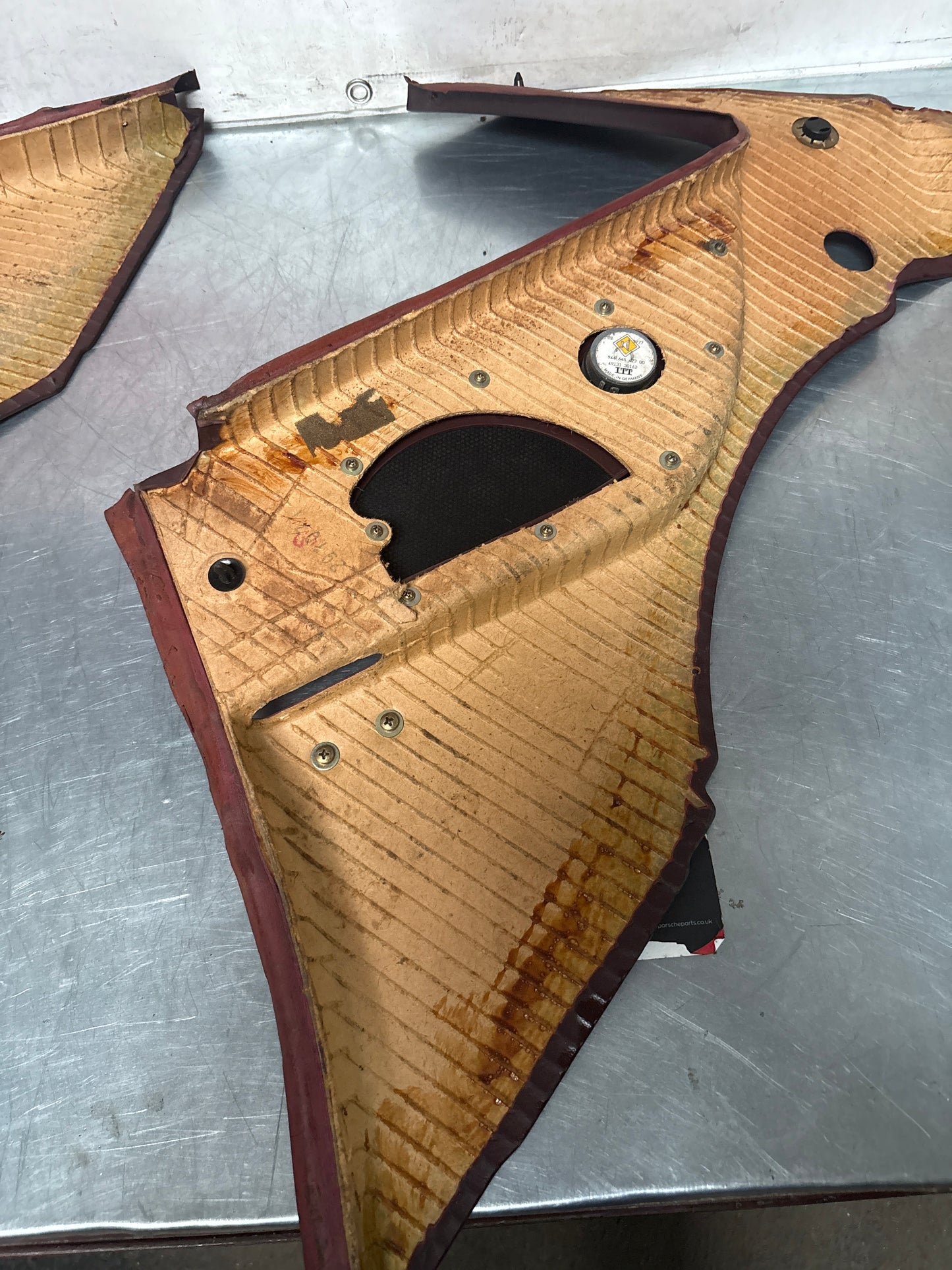 Porsche 944 Turbo S2 Burgundy rear interior C Post trims/cards with M490 sound package, used 94455502113 / 94455502213