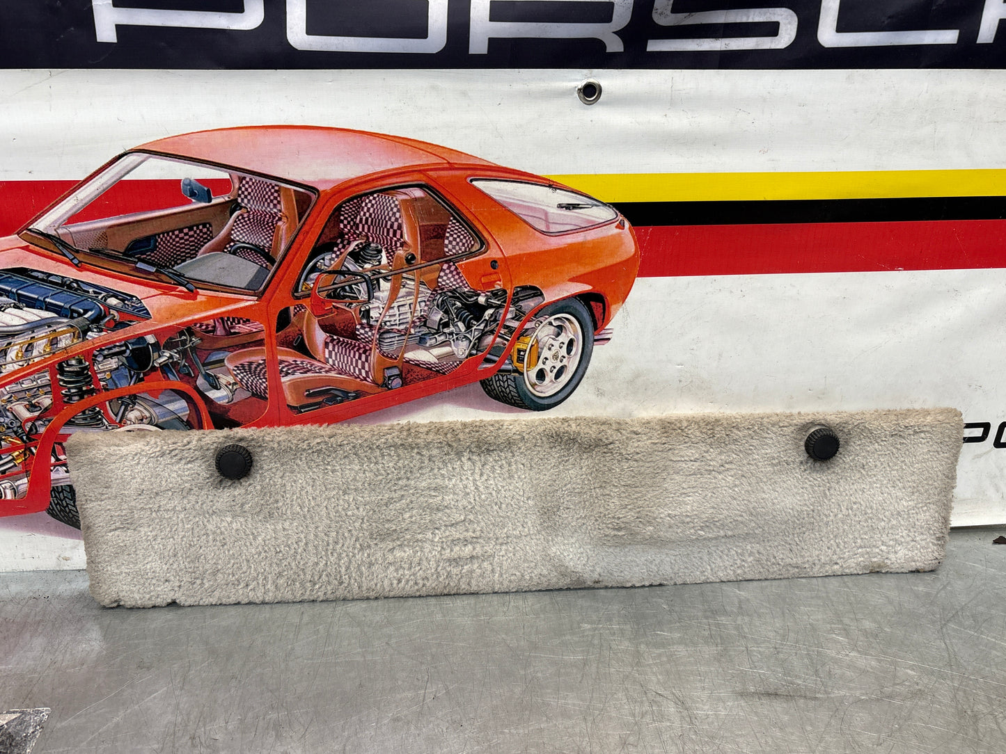 Porsche 928 white carpeted Tool kit panel cover, used 92855118106