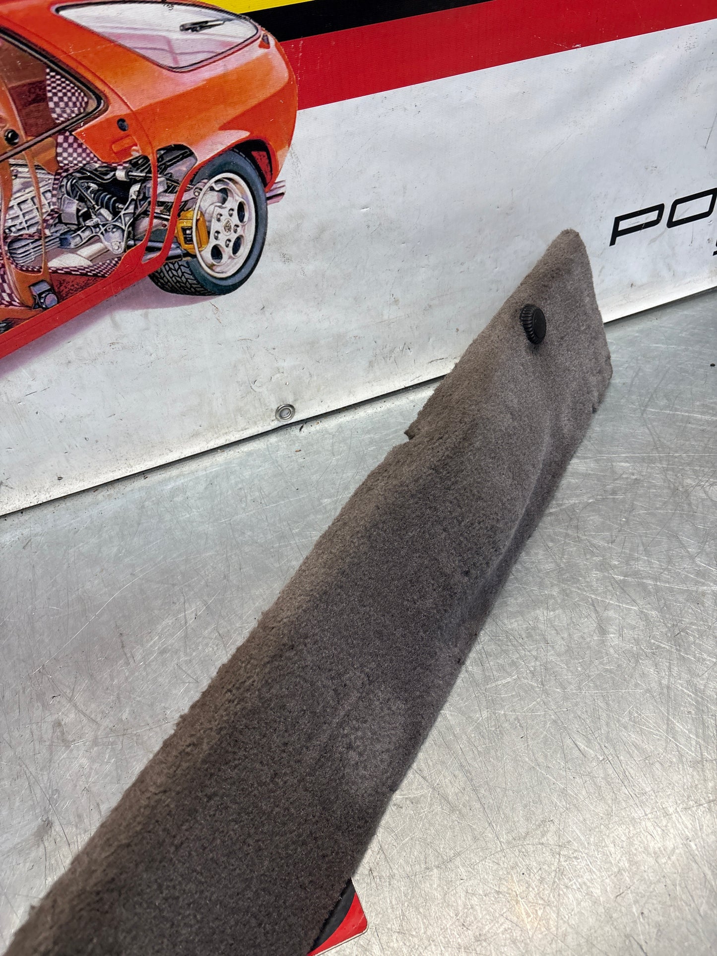 Porsche 928 grey carpeted Tool kit panel cover, used 92855118106