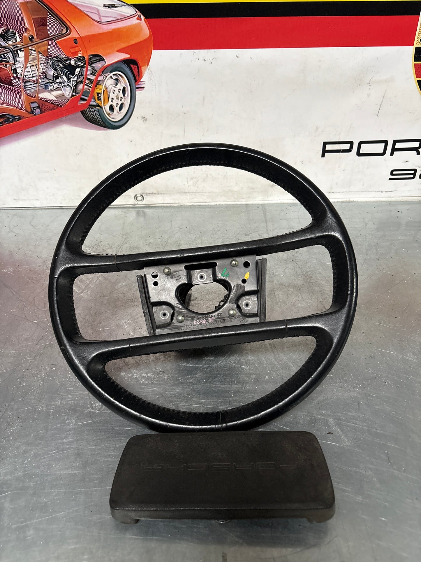 Porsche 911 930 black leather steering wheel, used 91134708408