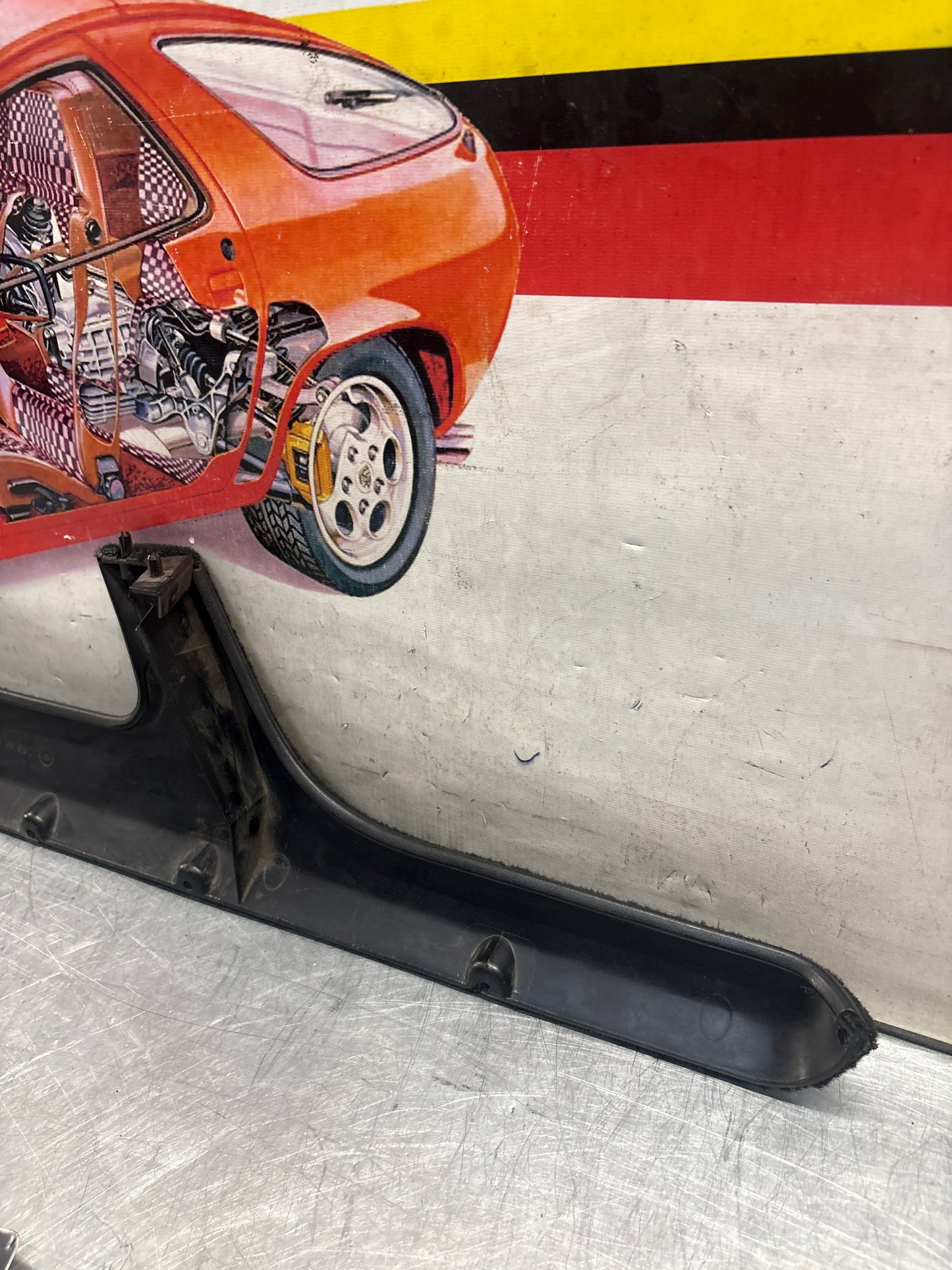 Porsche 944 right front door carpeted lower pocket, black, used 94455527400