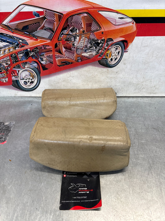 Porsche 928 rear right seat upper and middle cushion, leather, grey-beige, used 92852204650 / 92852208851