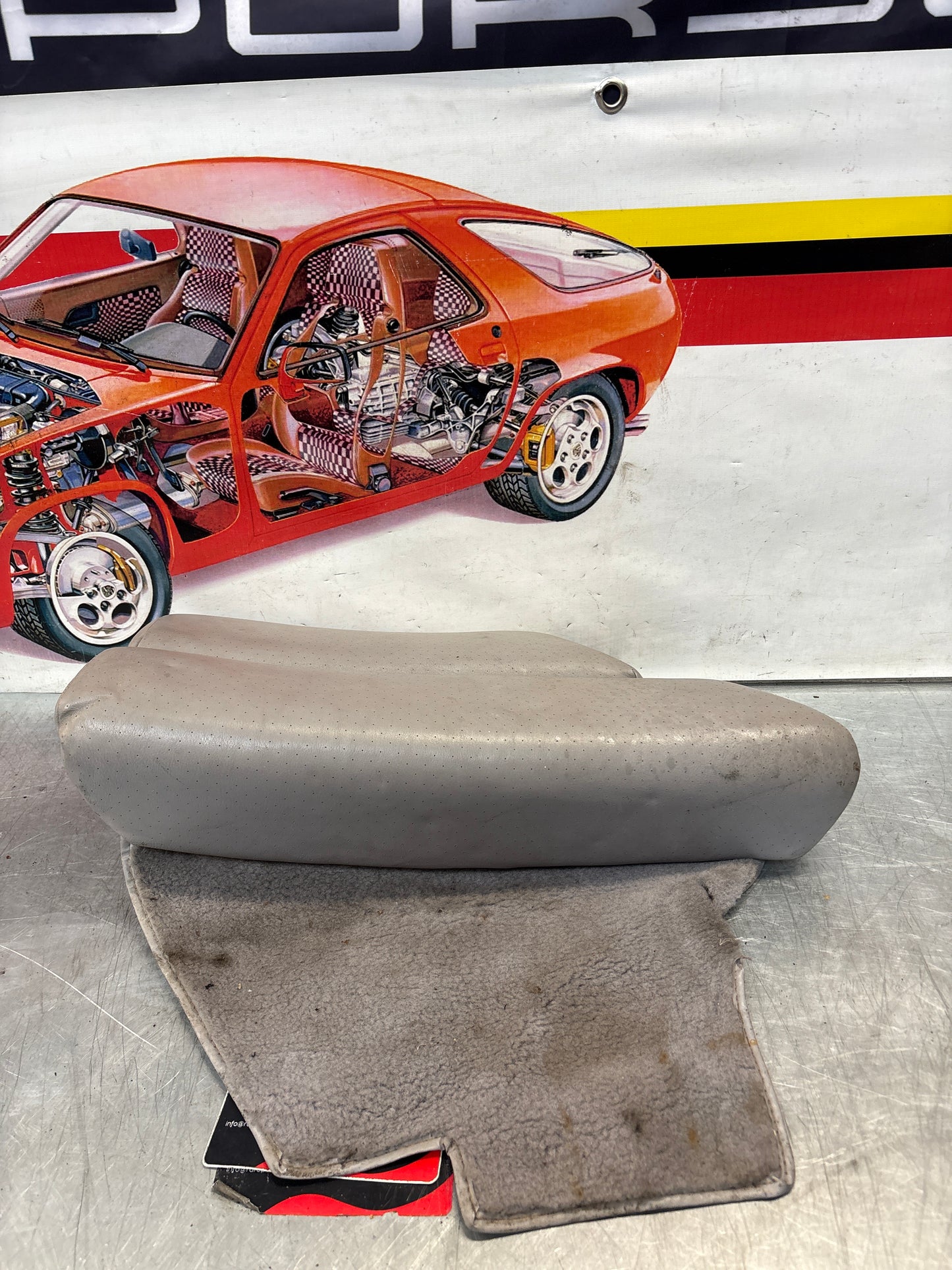 Porsche 928 rear left seat cushion, grey, leather, used 92852205951