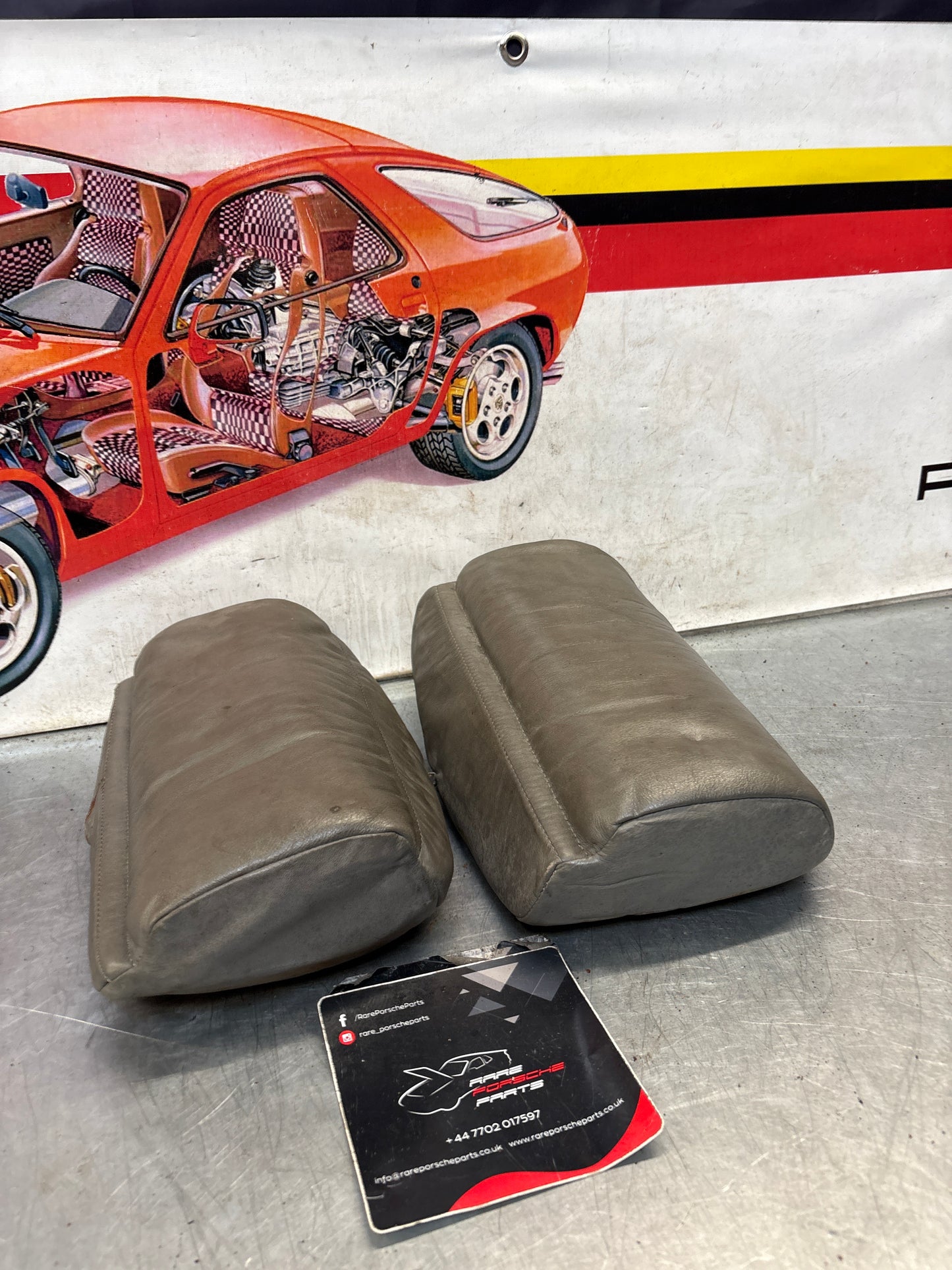 Porsche 928 rear right seat upper and middle cushion, leather, grey, used 92852204650 / 92852208851