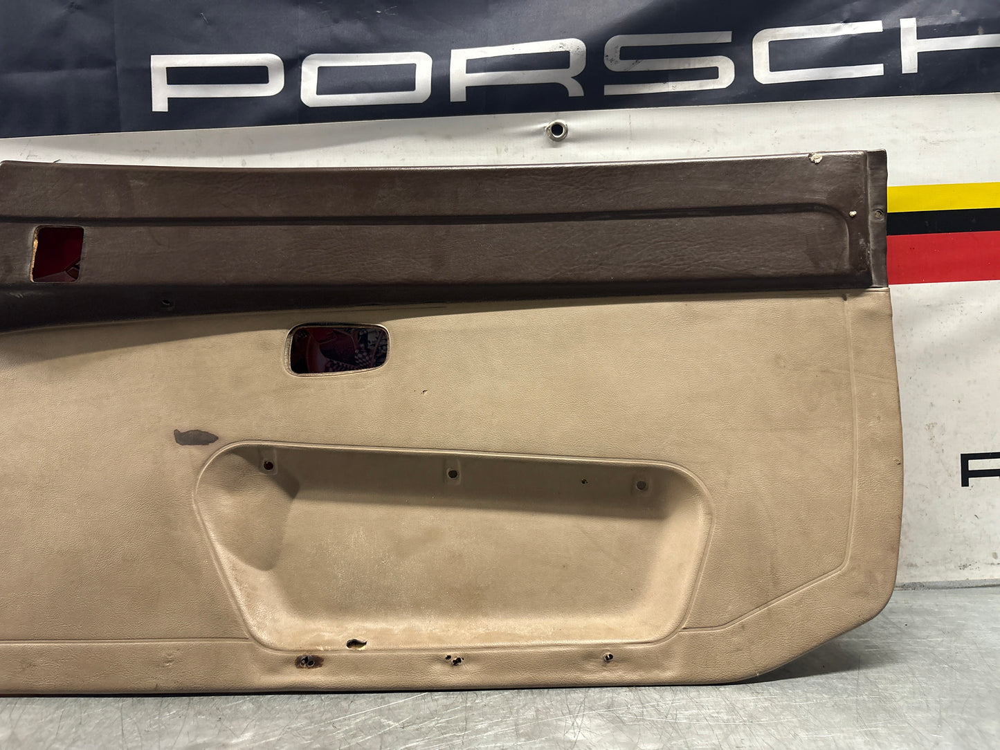Porsche 924 brown/beige electric window door card, right, off side 477867012 used