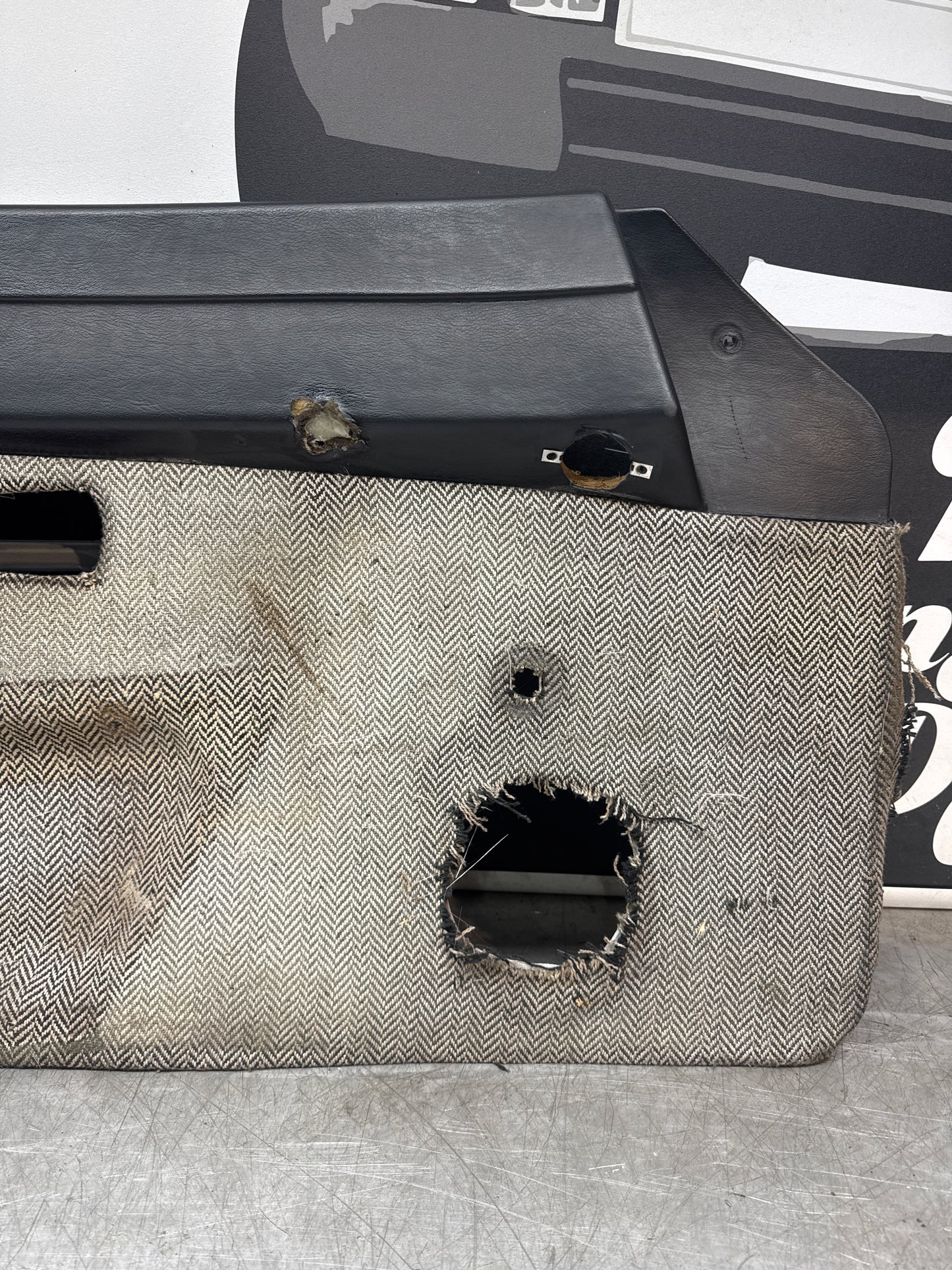 Porsche 924 LHD Left Black Door card. Manual window type (non electric) Fibreglass repaired. 477867012