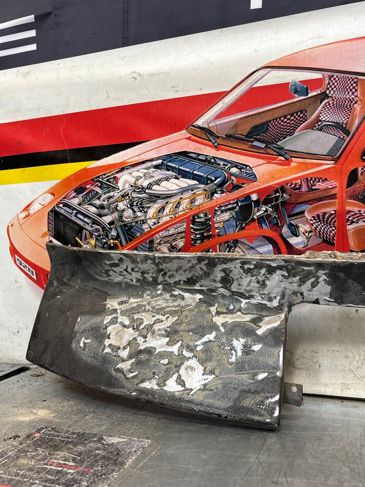 Porsche 924 Lower front valance, used, 94450303501 slightly bent