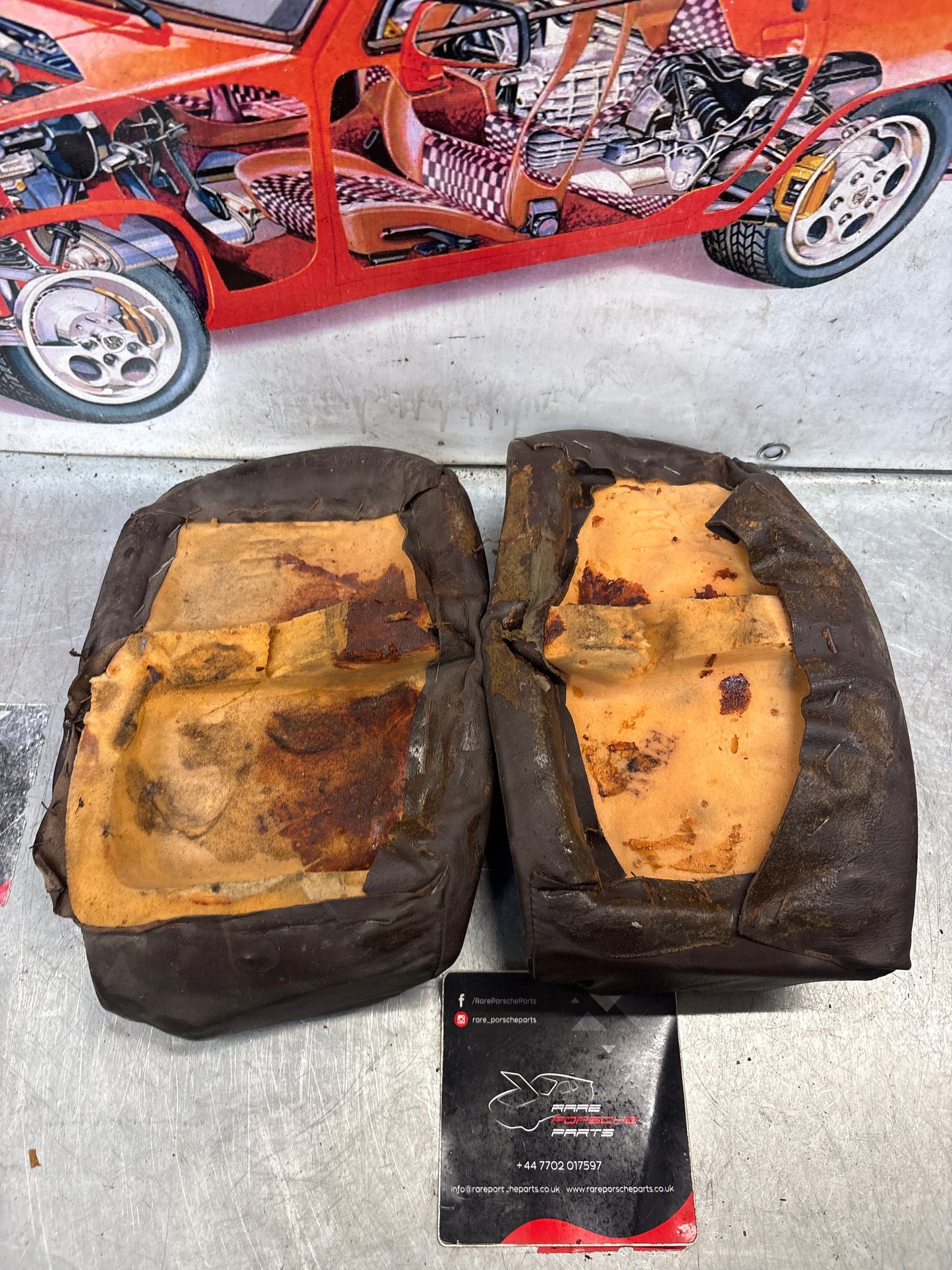 Porsche 928 rear left seat upper and middle cushion, leather, brown, used 92852204550 / 92852208751