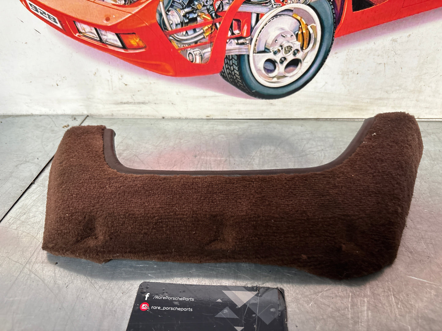 924/944 Left, Passenger side brown carpeted door pocket, used 477867133