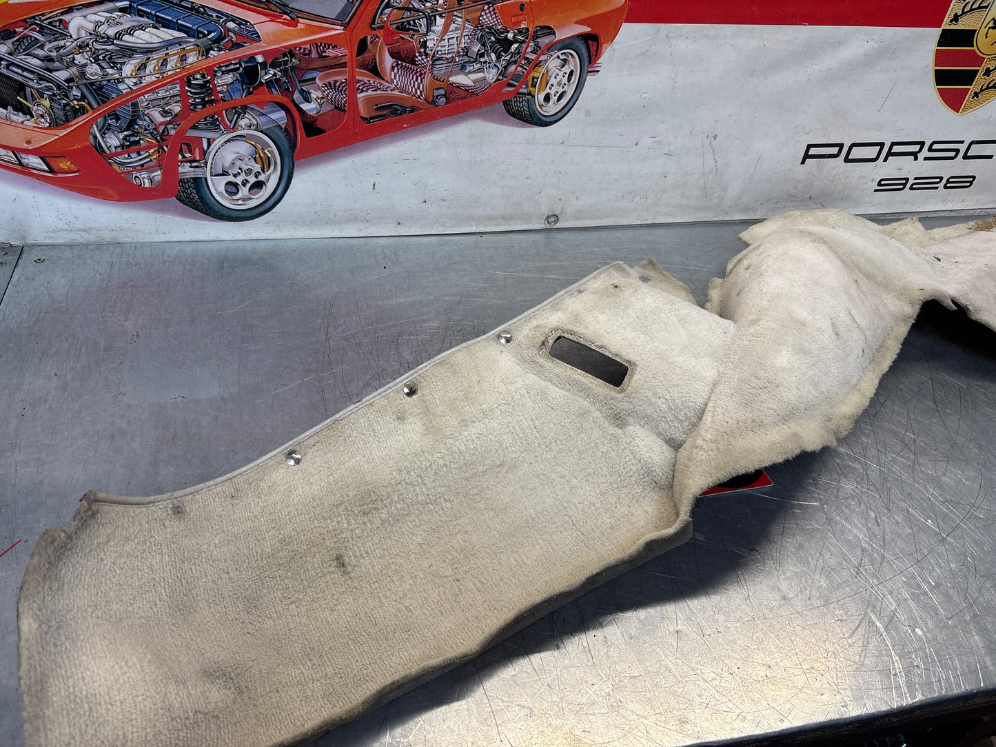 Porsche 924/944 -85.5 rear left side trim carpet, white, 944555083, used
