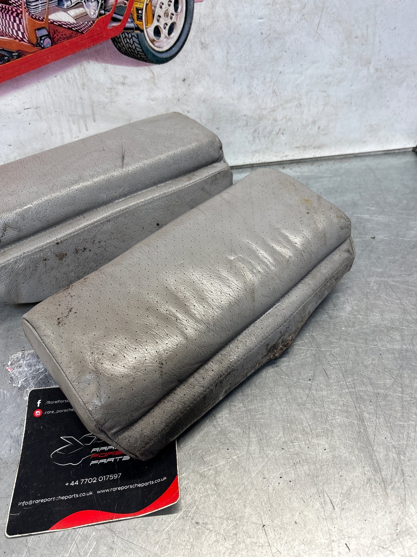 Porsche 928 rear left seat upper and middle cushion, leather, grey, used 92852204550 / 92852208751