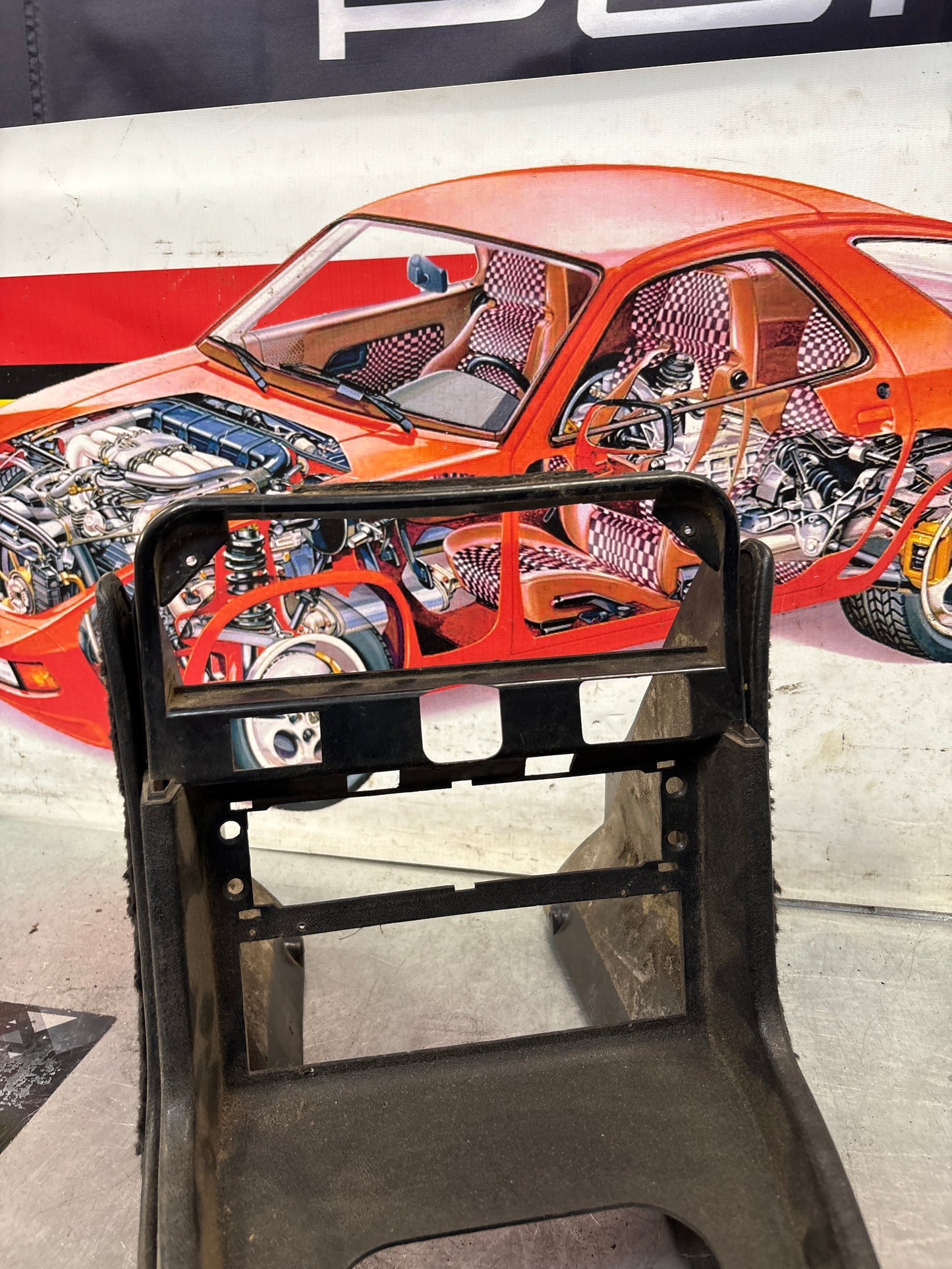 Porsche 924 centre console black, no switch holes 477857951  used