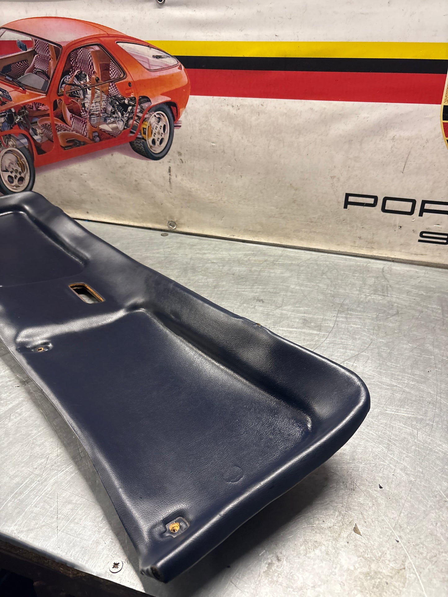 Porsche 928 sunroof mechanism cover trim, used, blue 92855552702