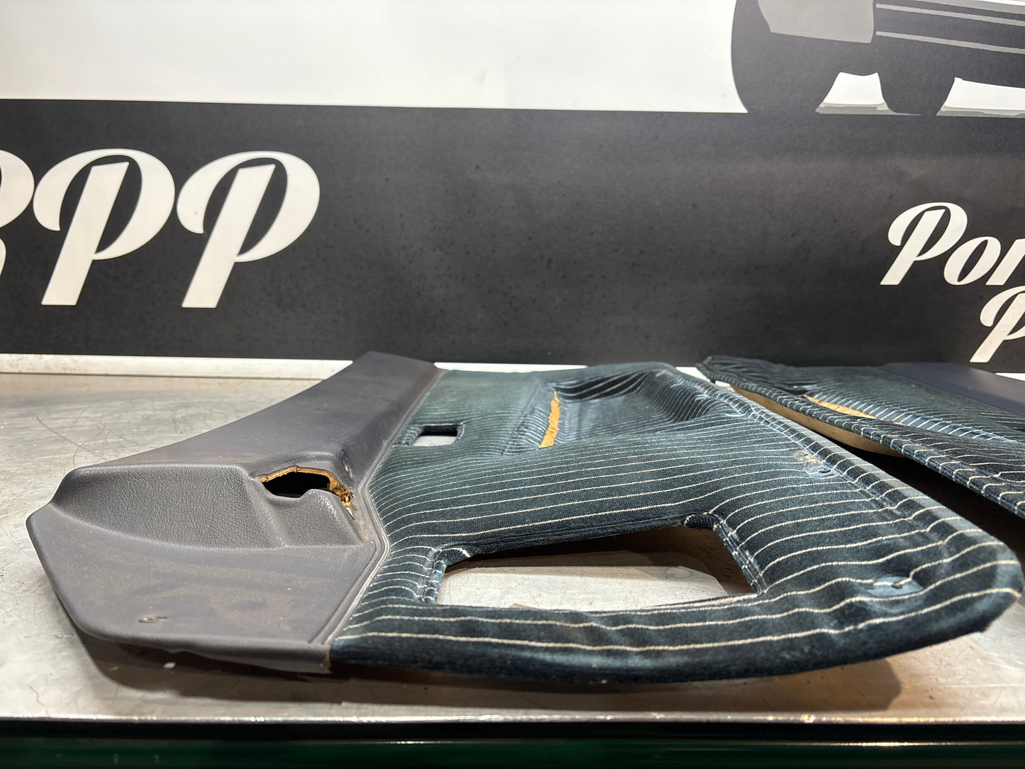 Pair Of Porsche 944 marine blue pinstripe door cards 94455501701 94455501801 used, nice condition.
