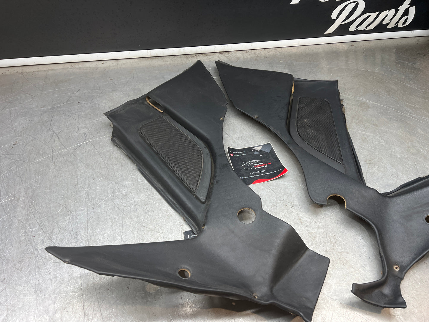 Porsche 944 Turbo S2 Black rear interior C Post trims/cards with M490 sound package, used 94455502113 / 94455502213