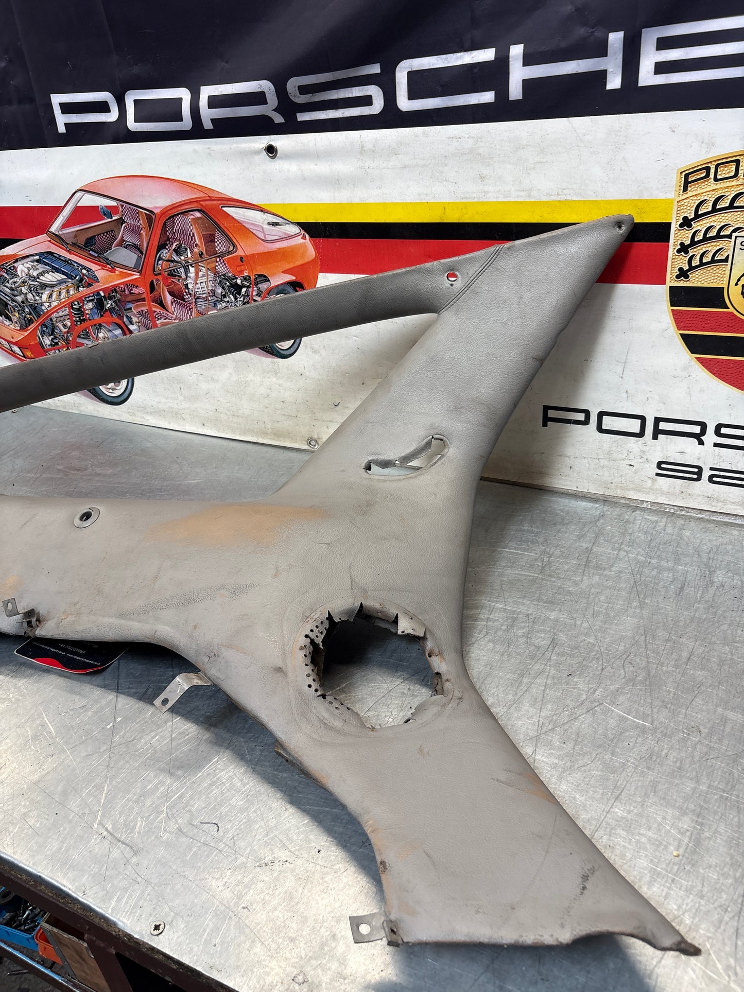 Porsche 928 left side lower side trim panel, grey used 92855502157