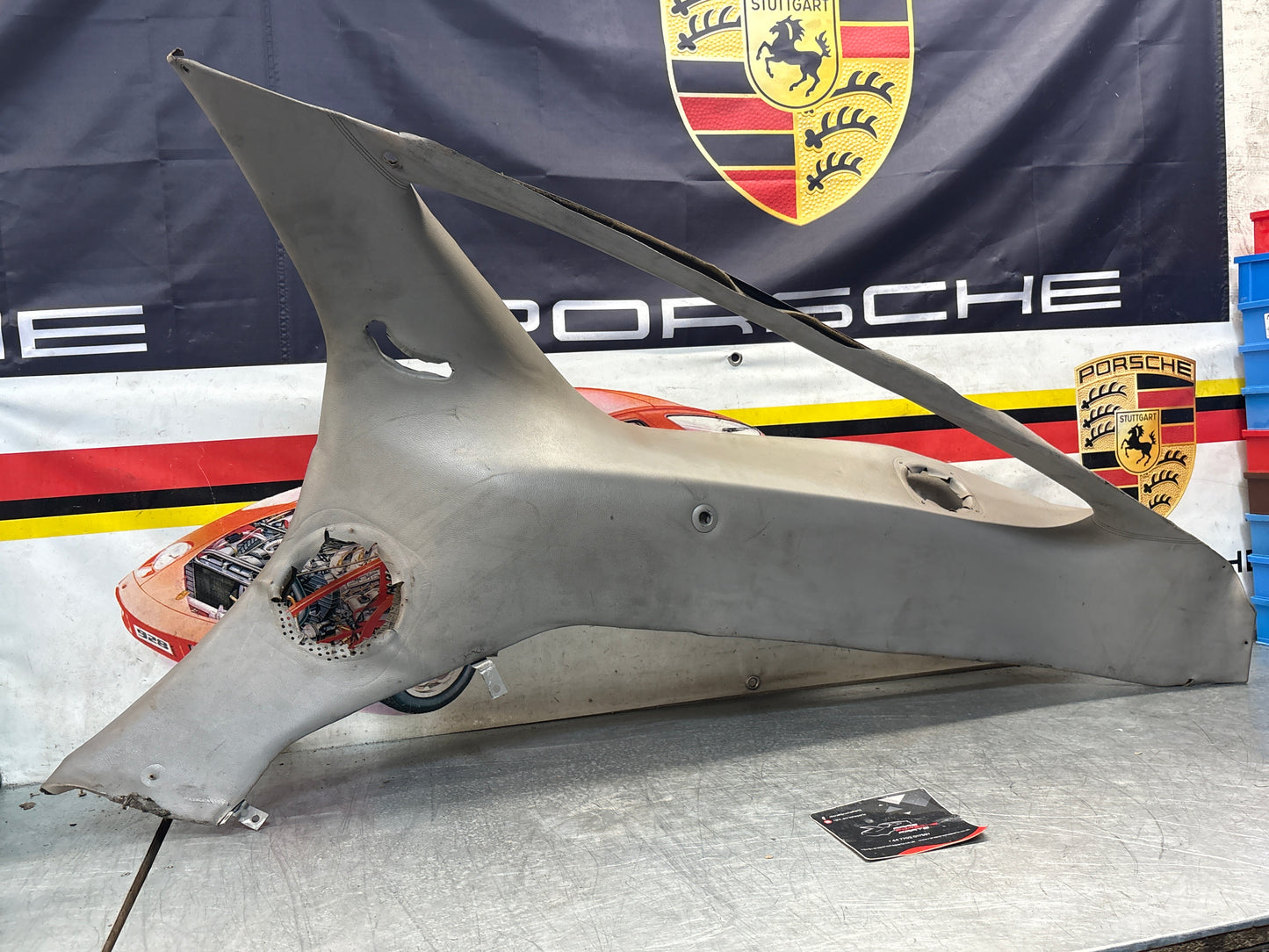Porsche 928 right side lower side trim panel, grey used 92855502257