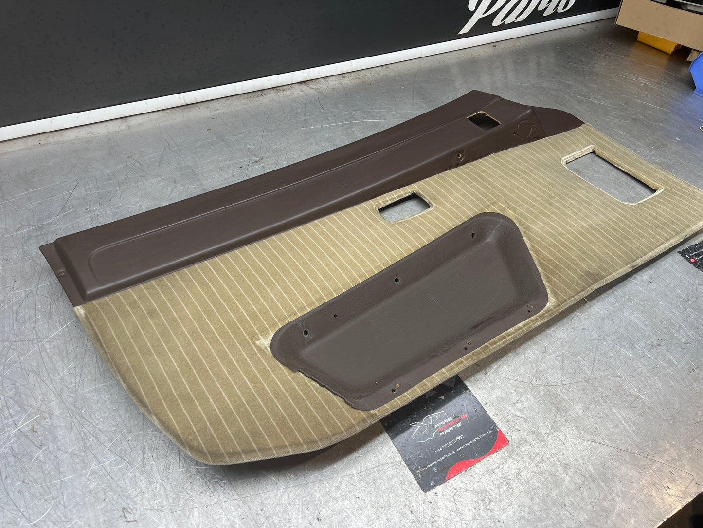Porsche 924/944 early Porsche brown / white pinstripe door card used condition left side, Rhd, 478867011