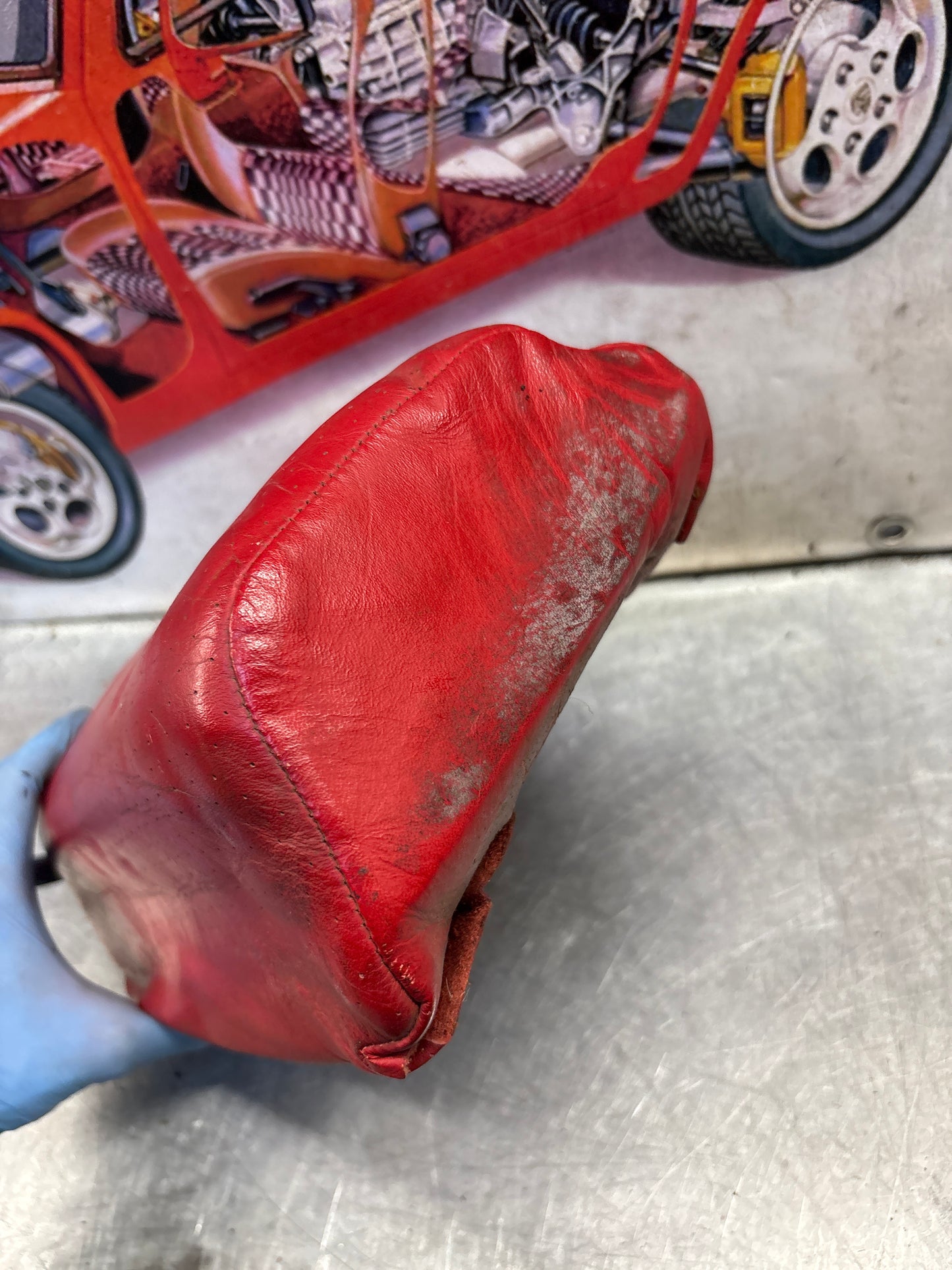 Porsche 928 rear right seat upper cushion, leather, can-can red, used 92852204650