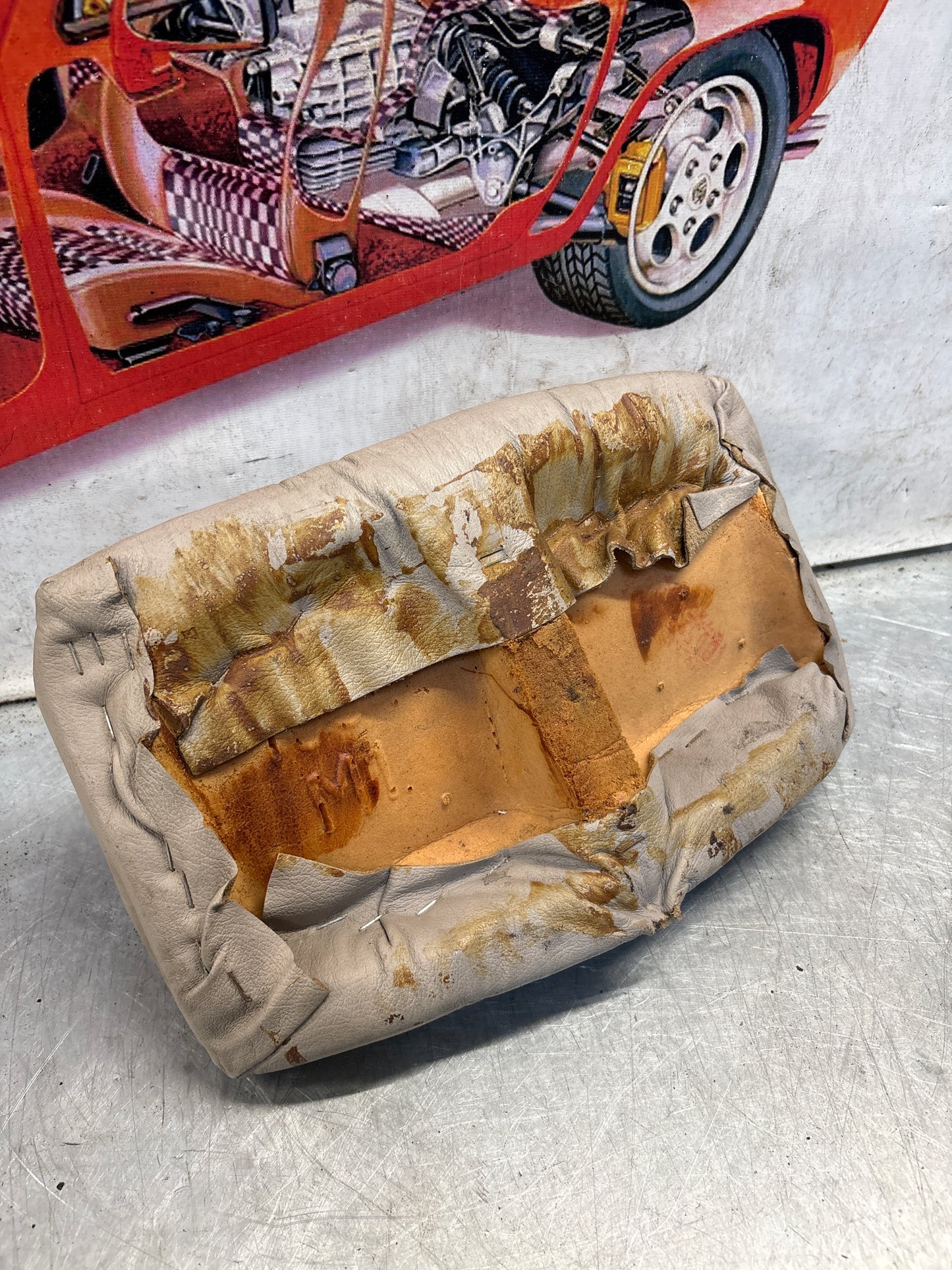 Porsche 928 rear left seat upper cushion, leather, grey, used 92852204550