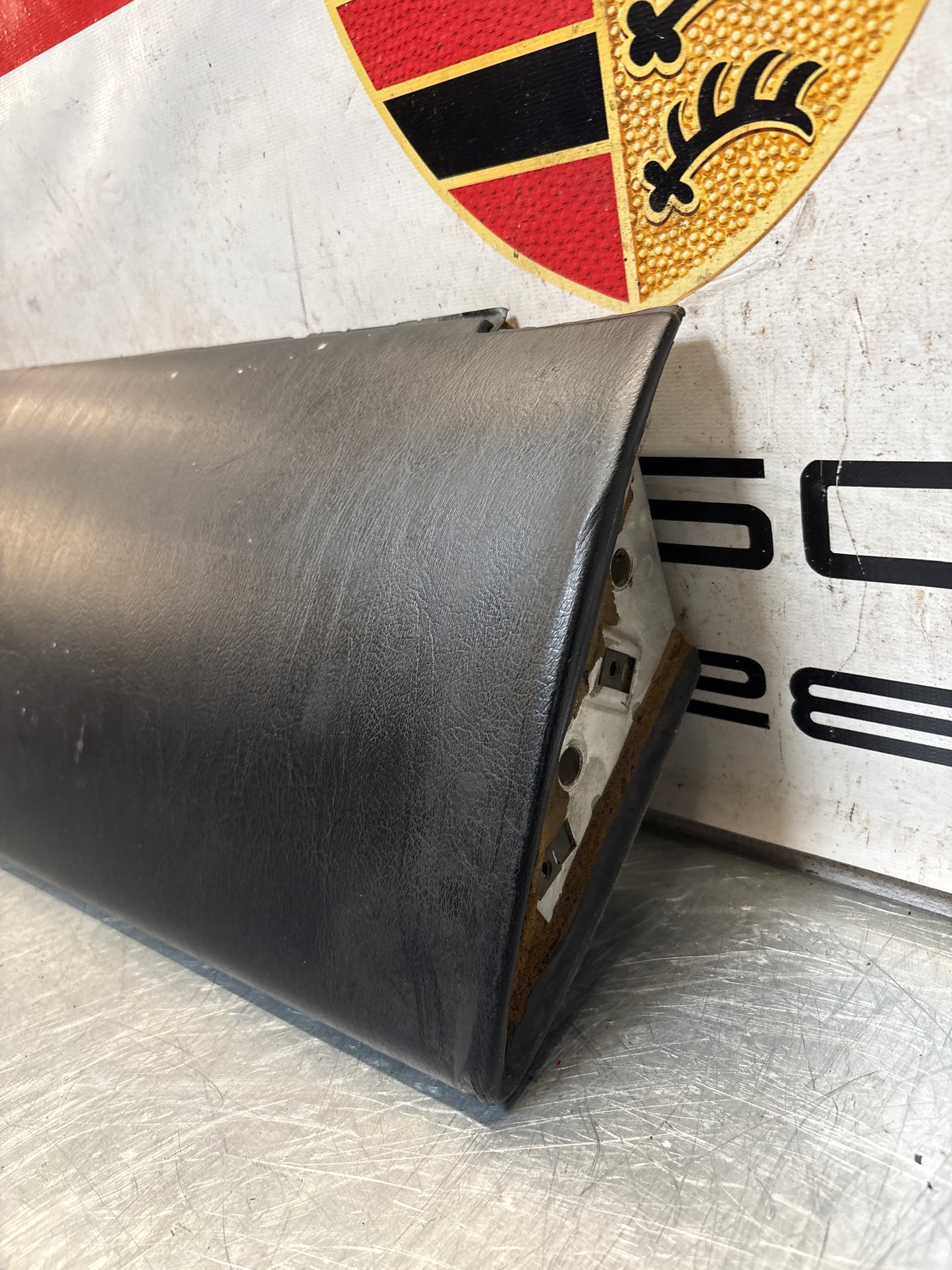 Porsche 911 964 dashboard lower knee protection trim, black leather, used 96455207304 / 96455207300