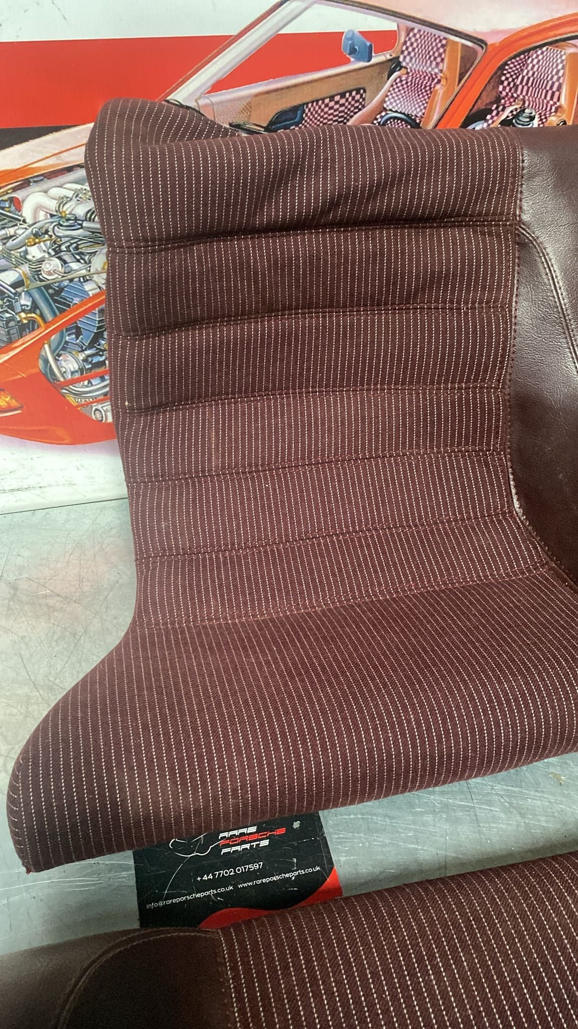 Porsche 944 924S refurbished rear seat, burgundy/white pinstripe