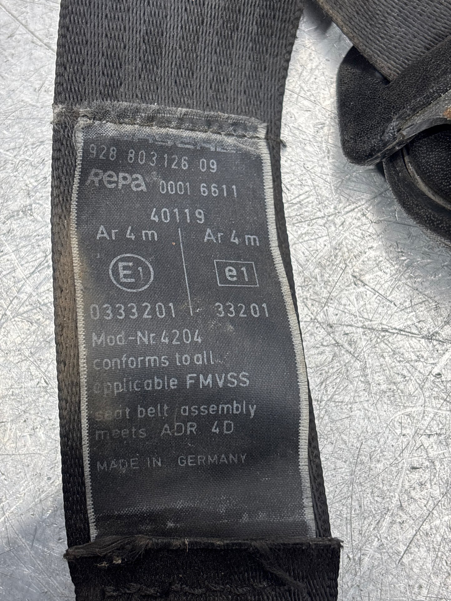 Porsche 928 front right O/S seat belt, 92880312609 used