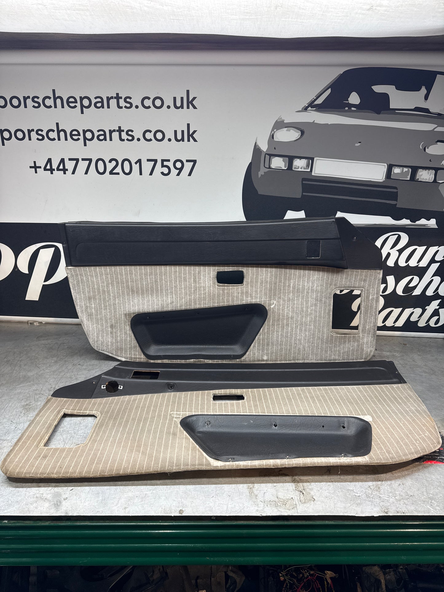 Porsche 924/ Early 944 Pair of Champaign Pinstripe door cards. RHD.