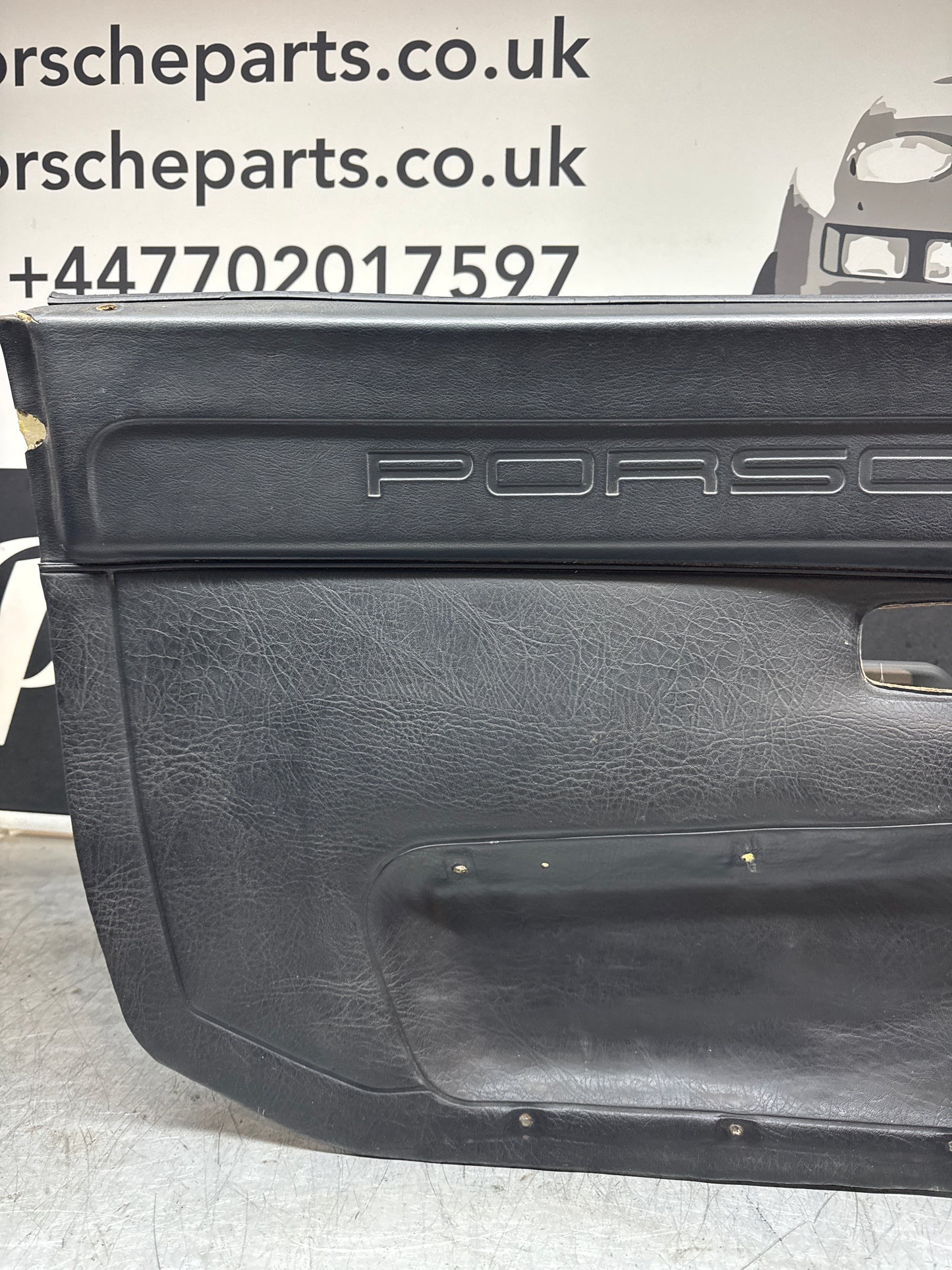 Porsche 924 Black LHD Left door card. Manual window (non electric). Fibreglass repaired. 477867012