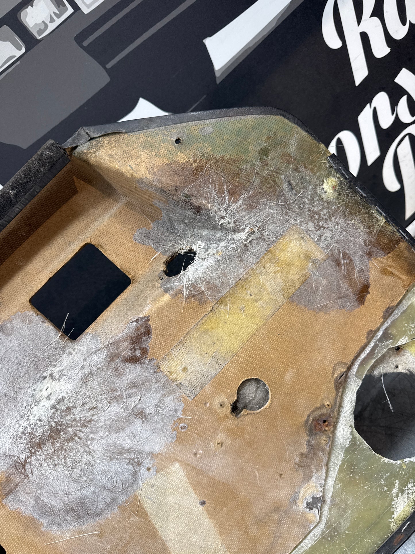 Porsche 924/944 early Porsche scripted door card used right side, Rhd, Fibreglass repaired 478867012
