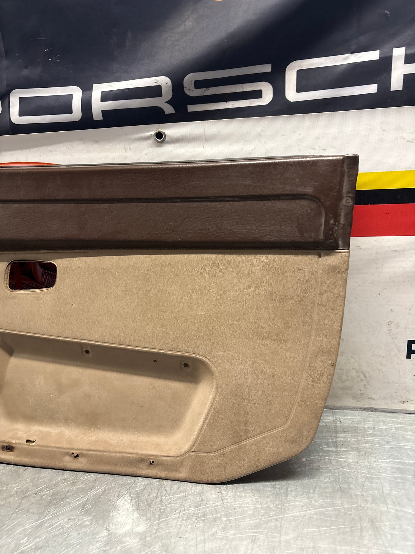 Porsche 924 brown/beige electric window door card, right, off side 477867012 used