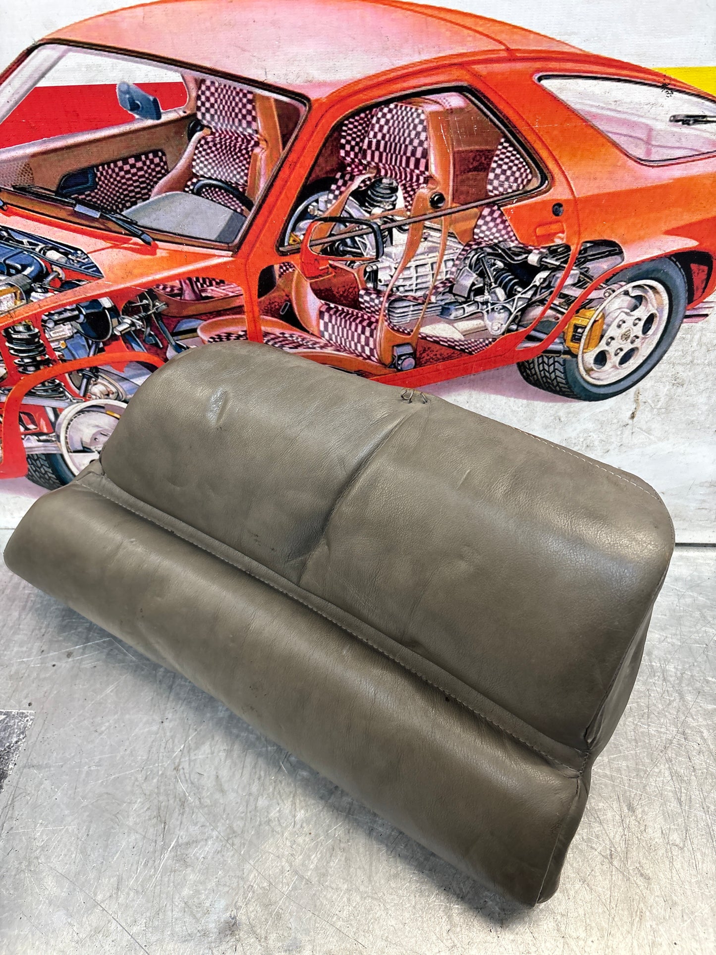 Porsche 928 rear right seat cushion, grey, leather, used 92852206051