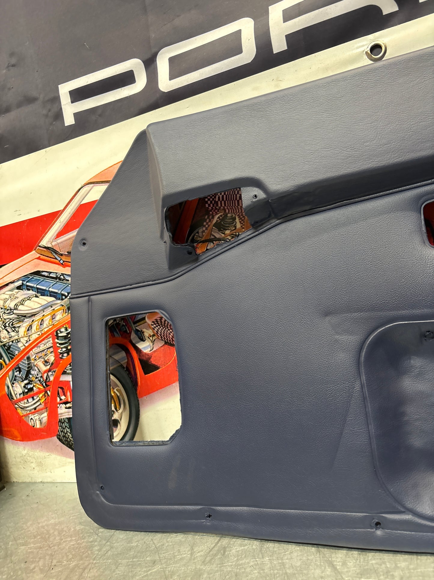 Porsche 944 blue door card, right  94455501801 refurbished, repainted.