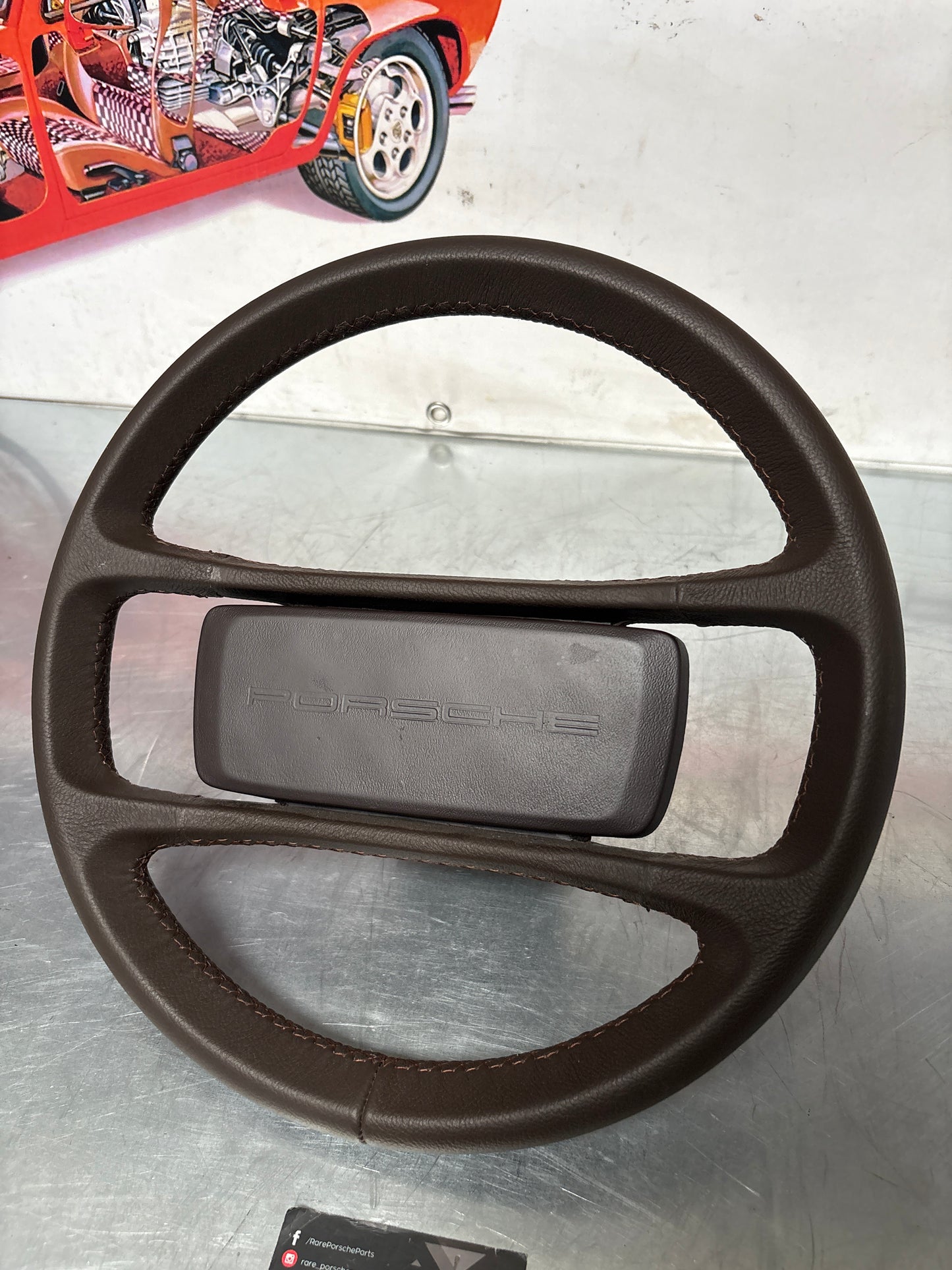 Porsche 944/924 Steering wheel, brown, refurbished 477419091G