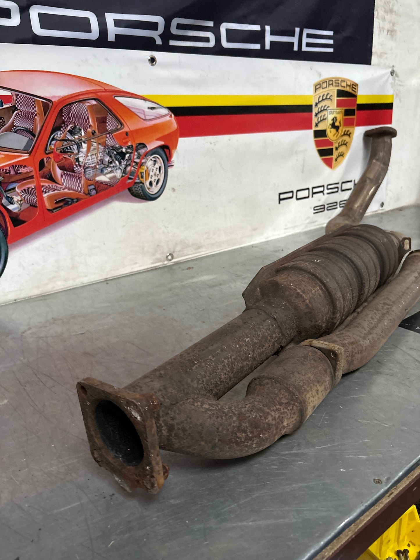 Porsche 944 Turbo front exhaust catalytic converter, used 95111109411