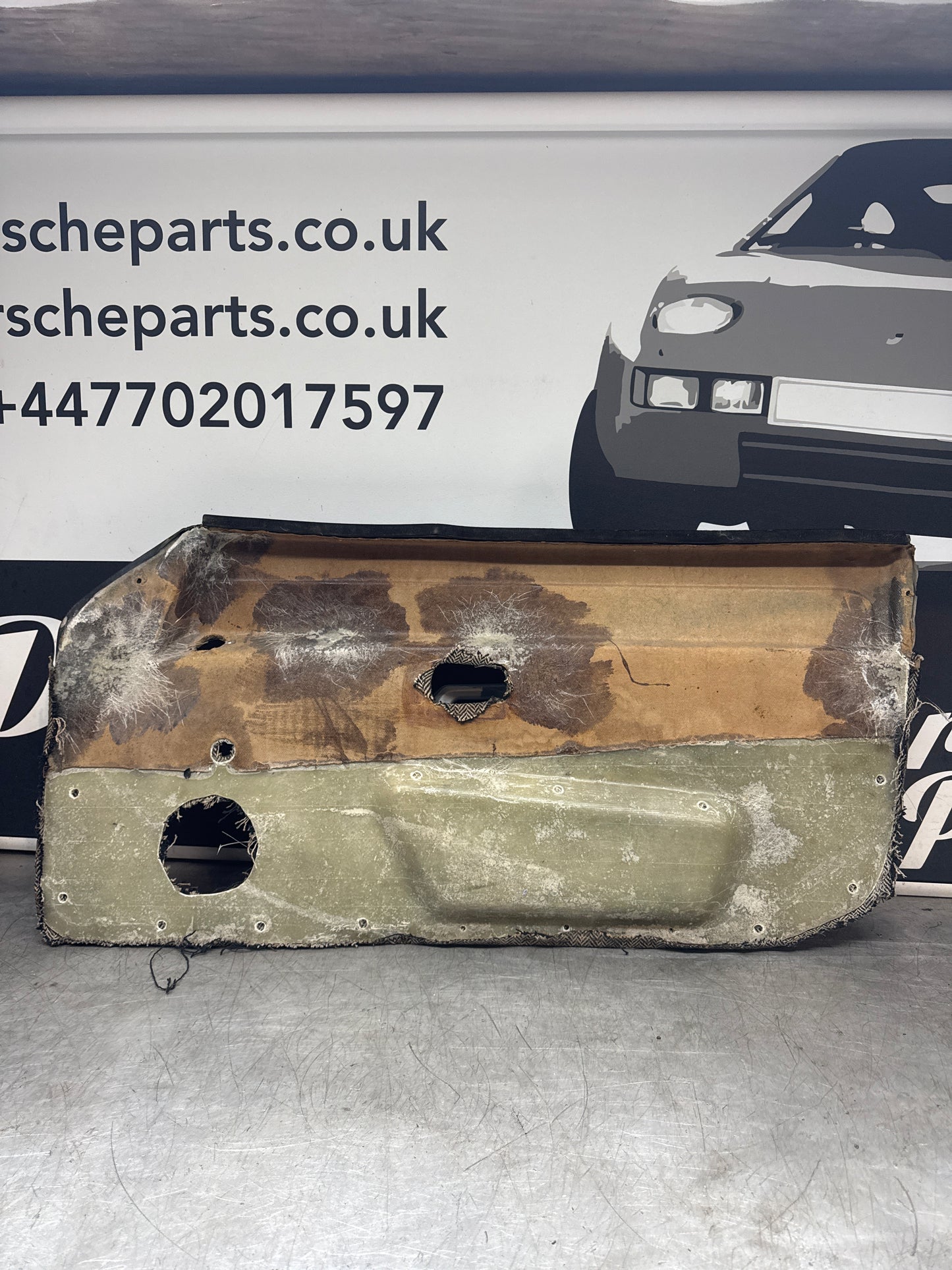 Porsche 924 LHD Left Black Door card. Manual window type (non electric) Fibreglass repaired. 477867012