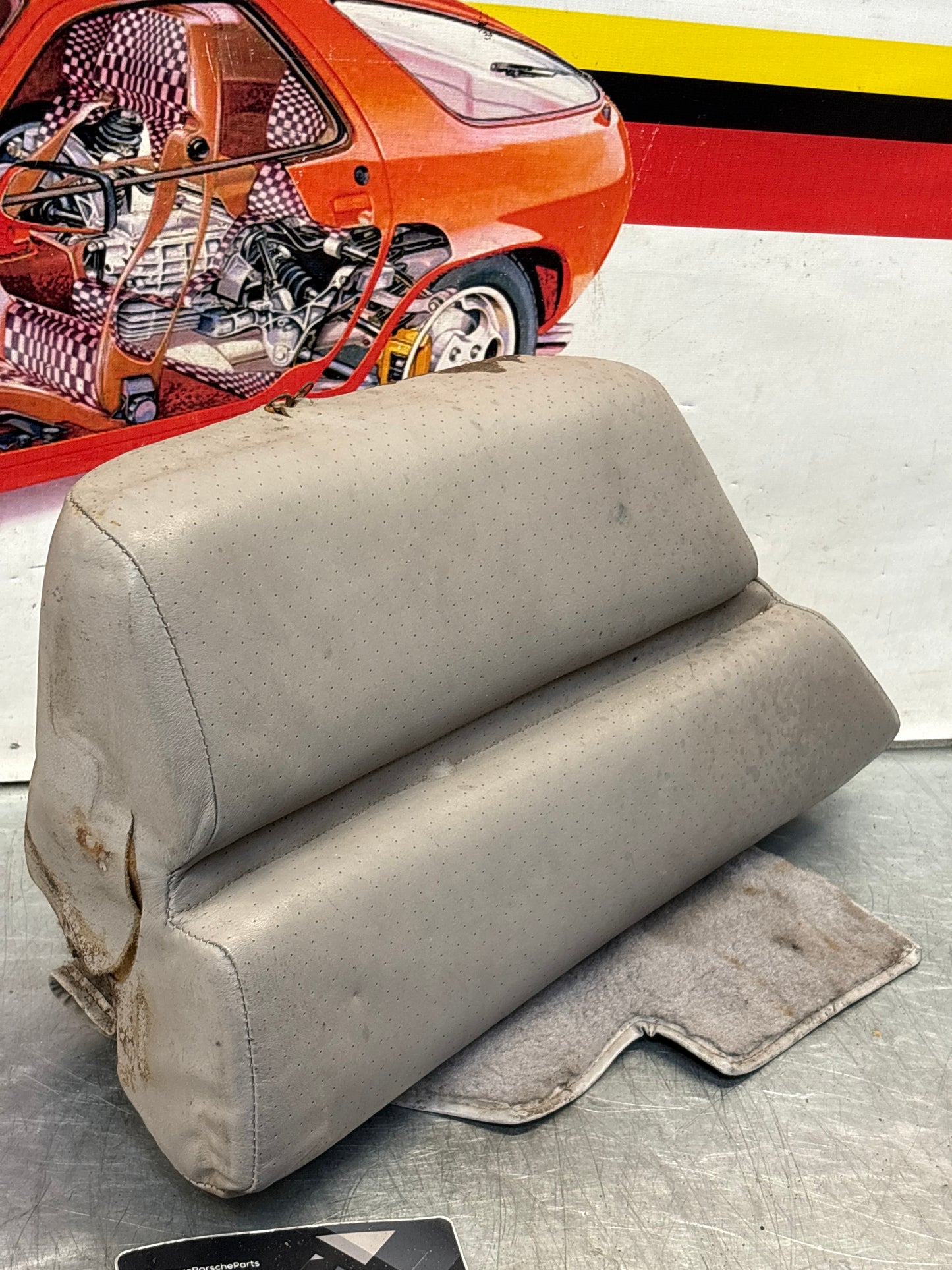 Porsche 928 rear left seat cushion, grey, leather, used 92852205951