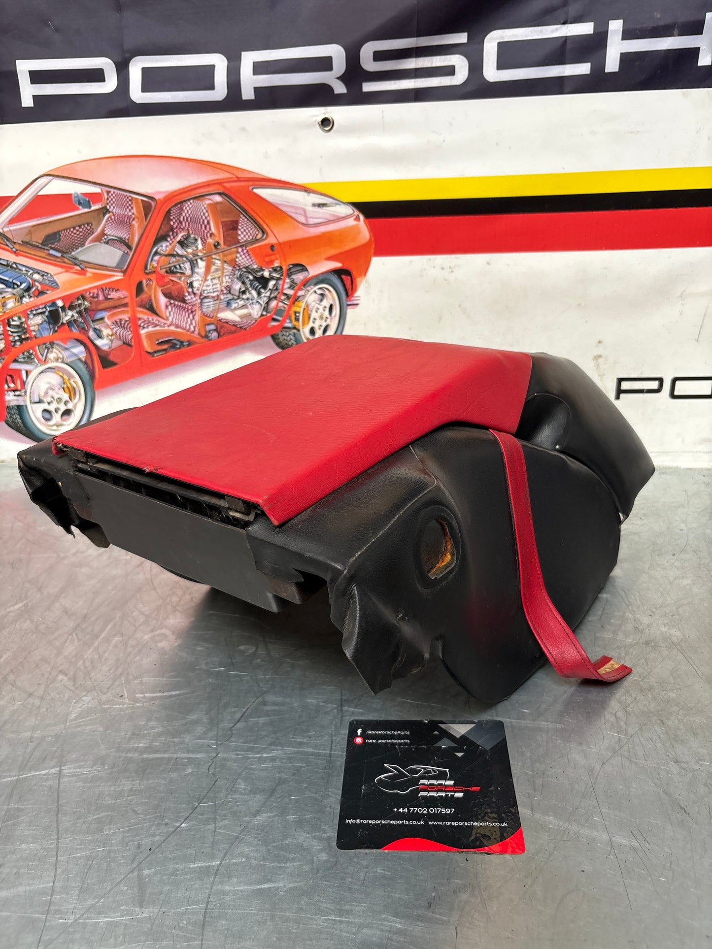 Porsche 928 S center console, rear armrest with ash tray, black and red, no key 92852206757 used